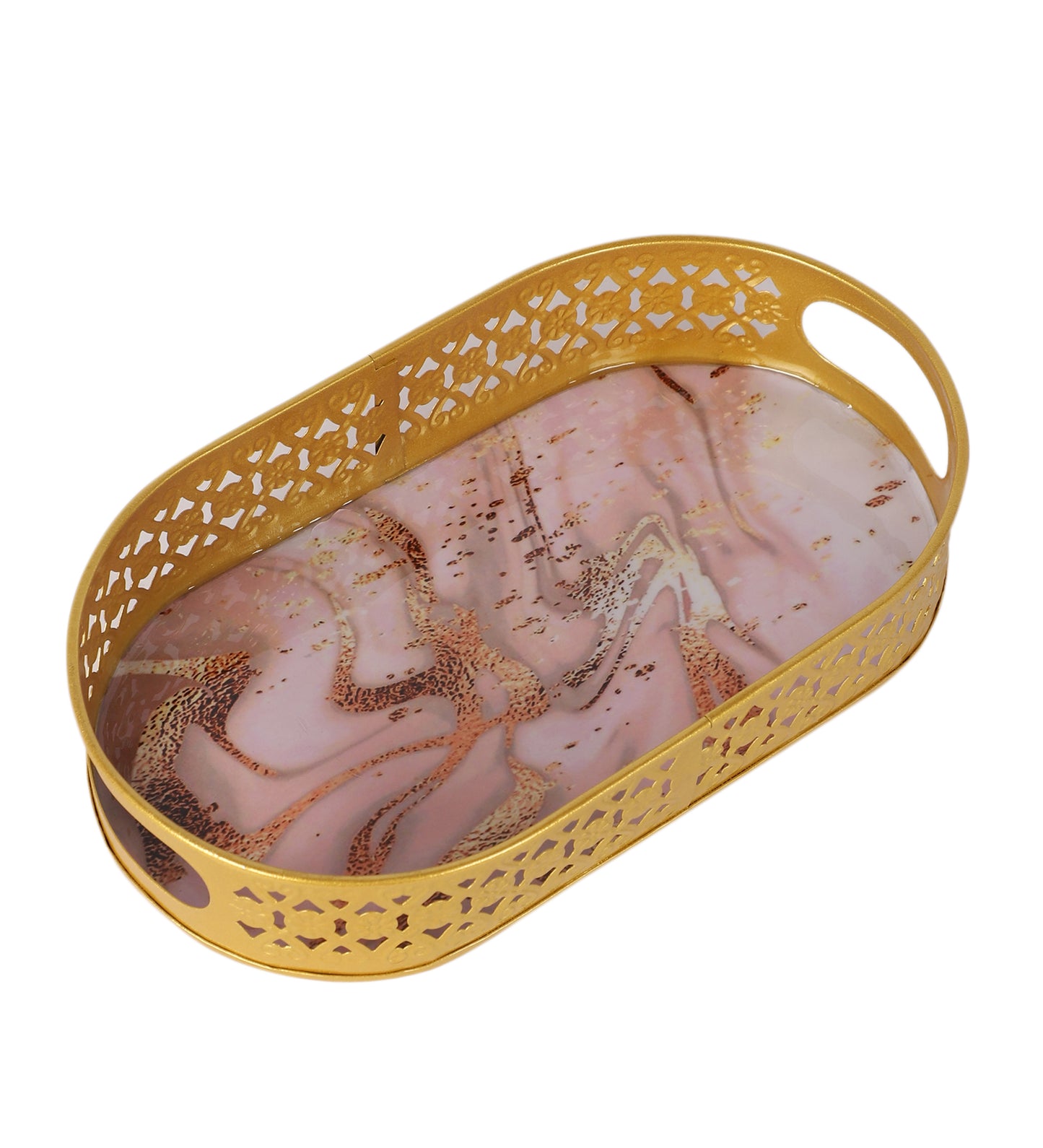 Oval Gold Tree & Bird Meena Tray Set of 3