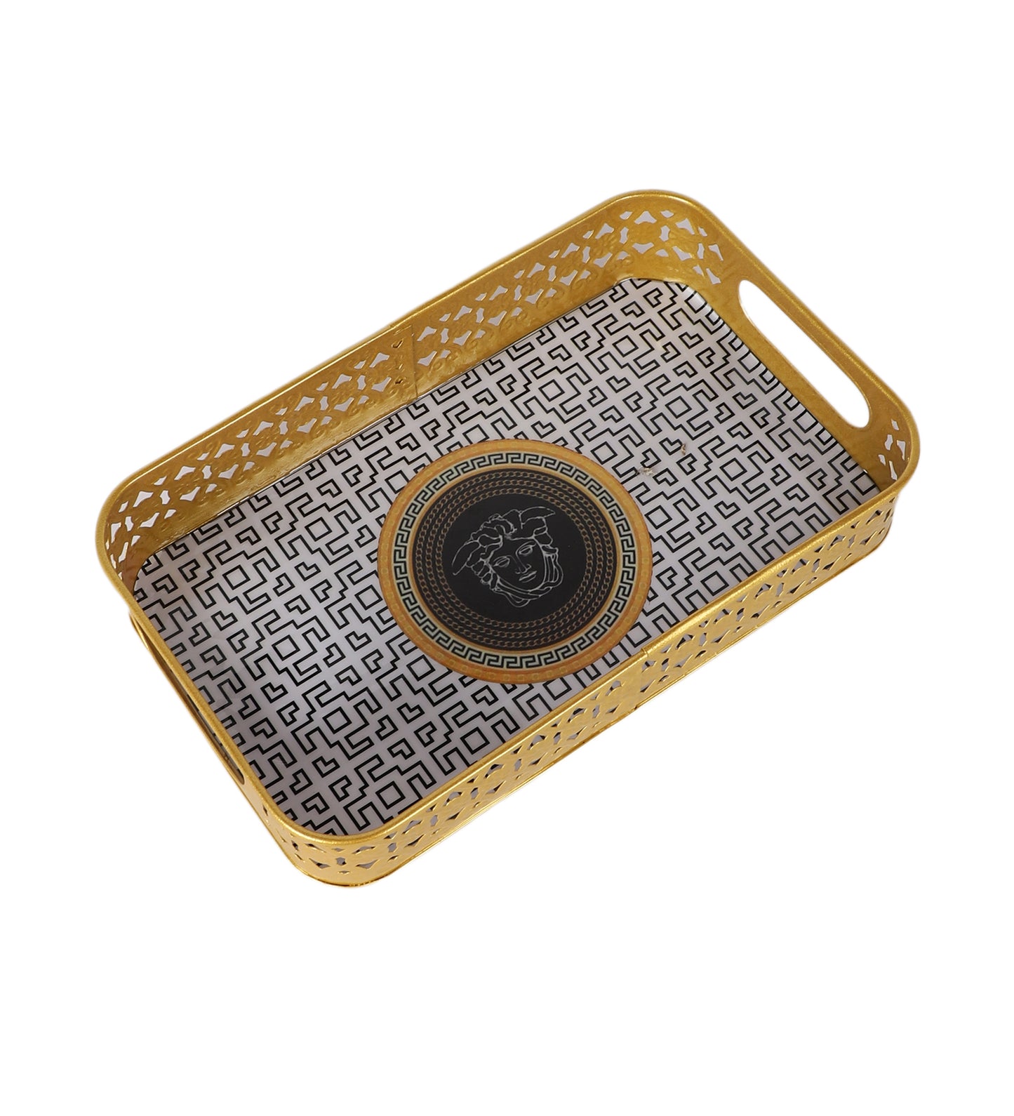 Rectangular Black & Gold Blocks Meena Tray Set of 3
