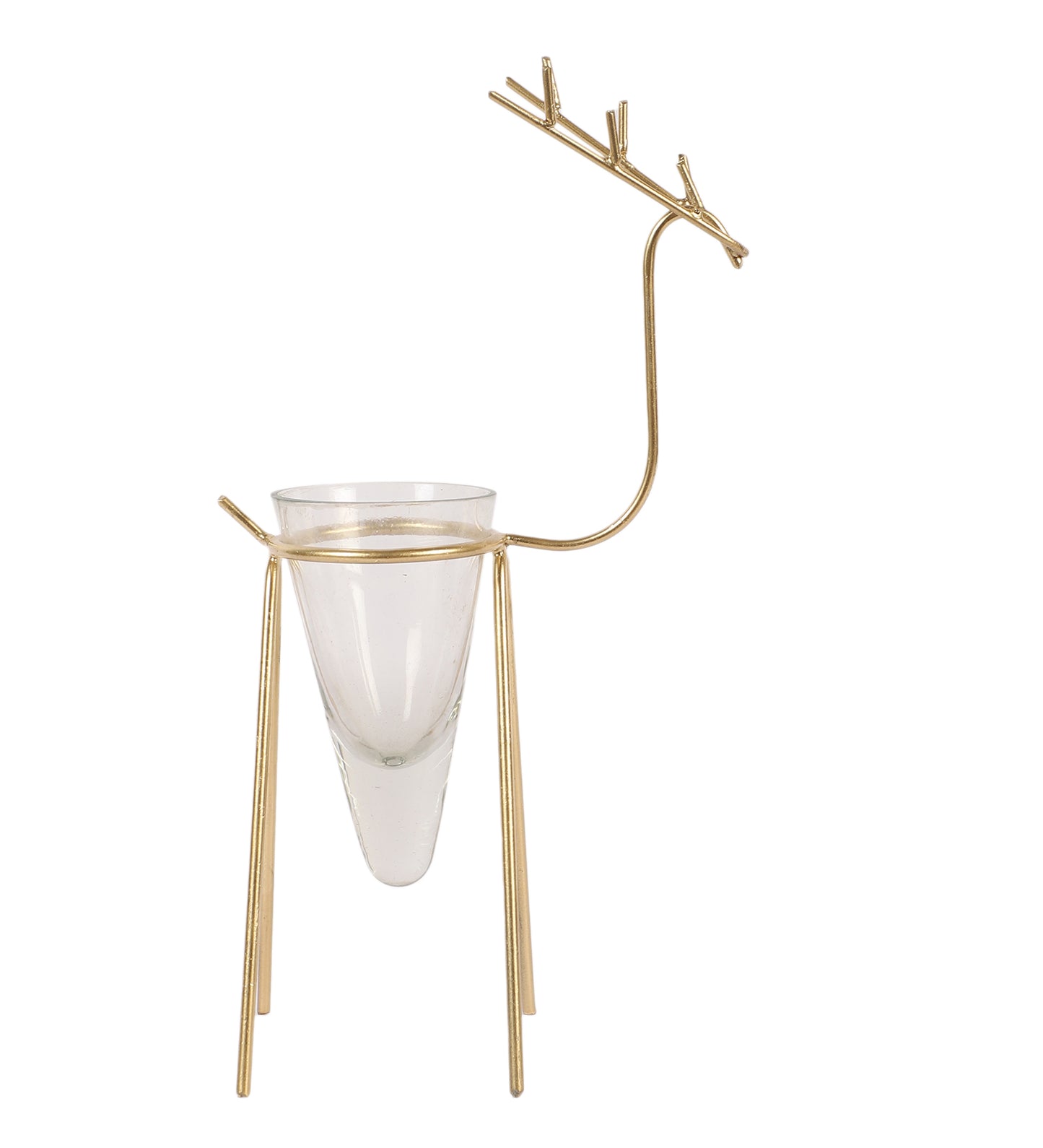 Gold Deer Cone Glass Tealight Holder Set of 2