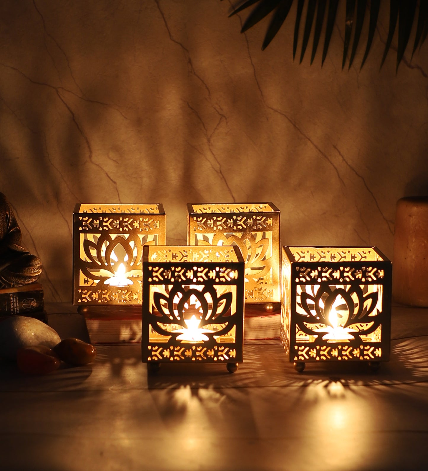 Lotus Etching Votive Tealight Set of 4