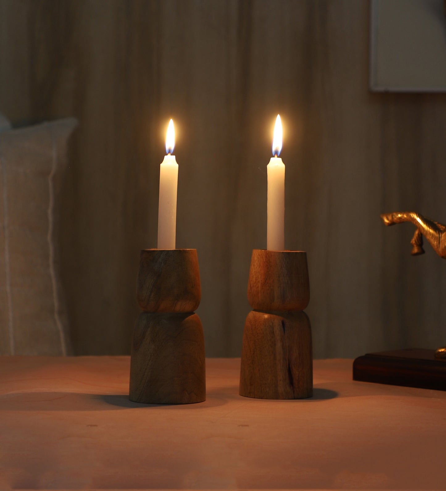 Mangowood Two Layer Candle Stand Set of 2