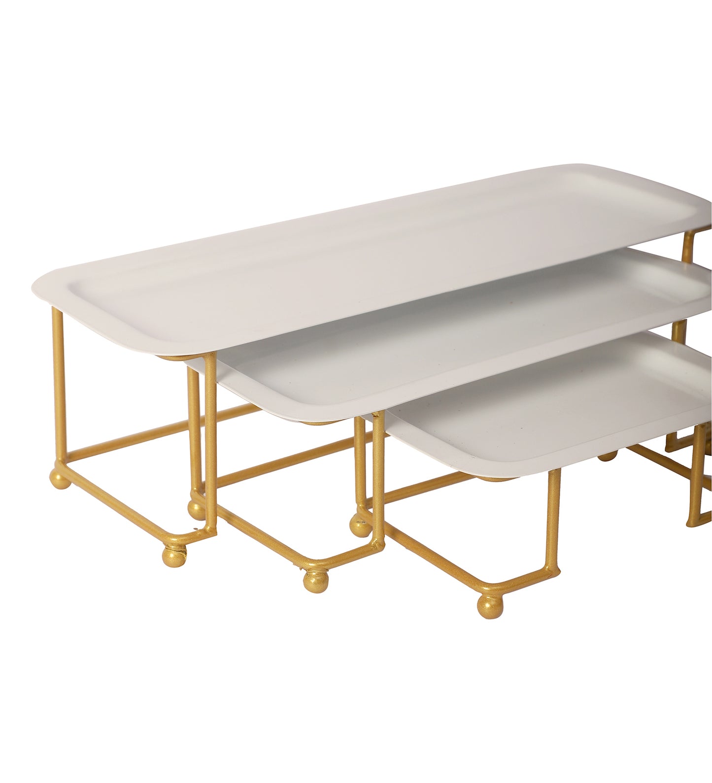 White & Gold Rectangular Step Platter Set of 3
