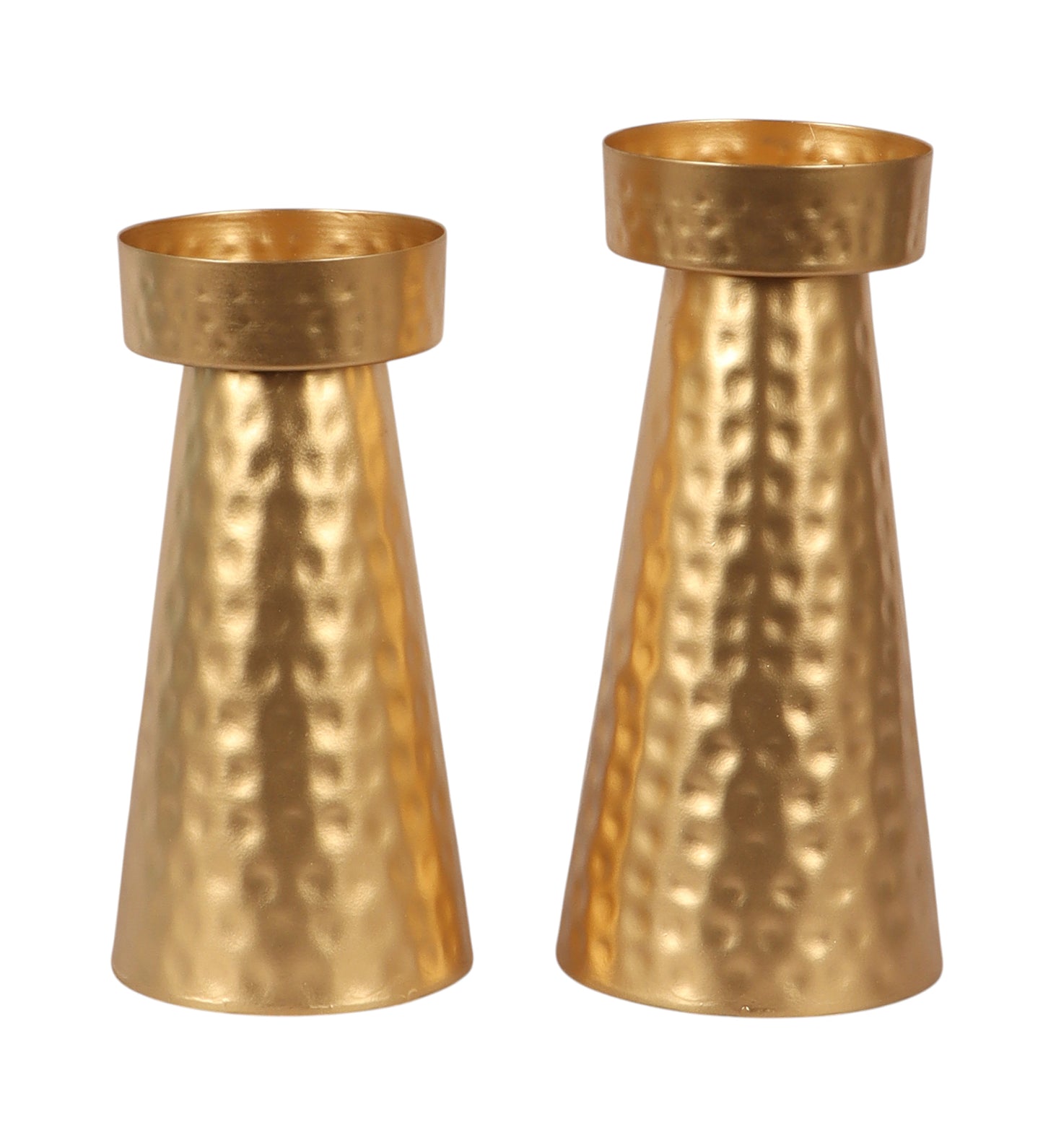 Gold Hammered Cone Candle Stand Set of 2
