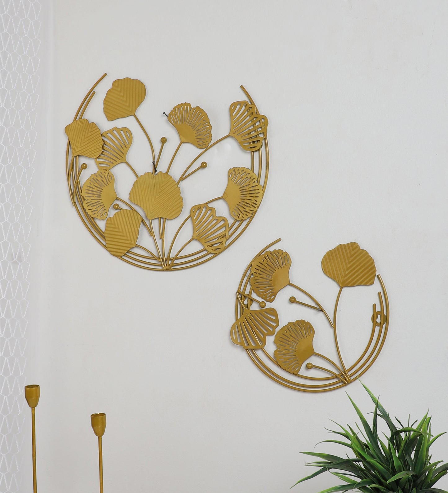 Gold half Leaves Wall Decor Set of 2