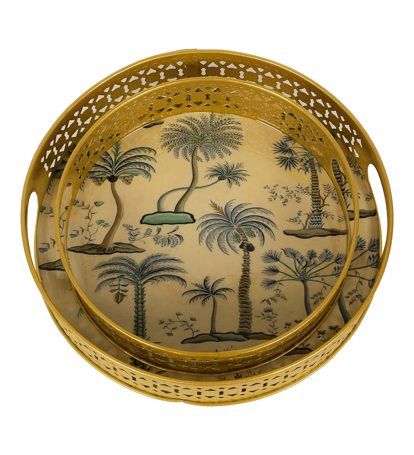 White & Green Tree Tray Set of 2