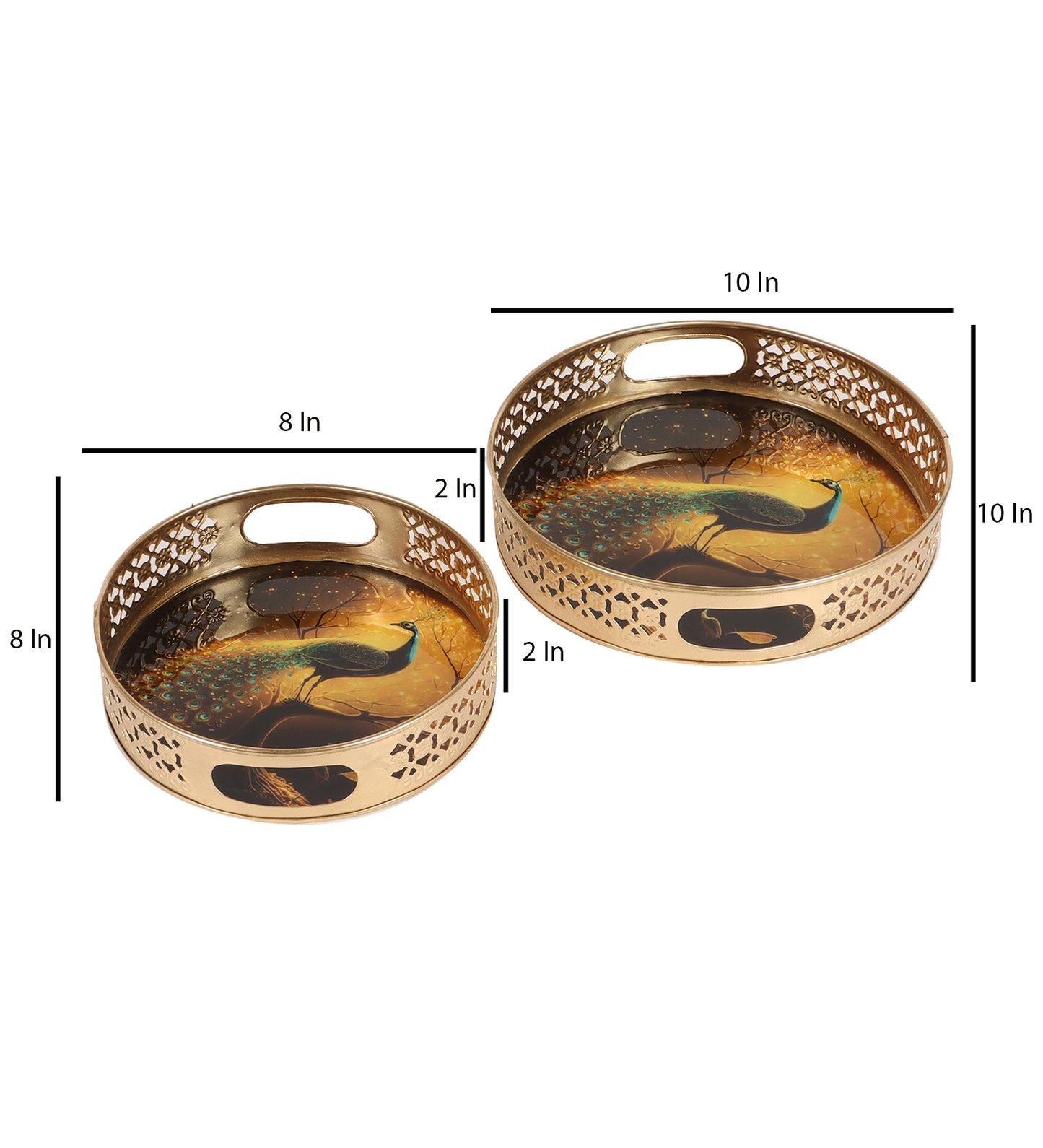 Black Peacock Serving Tray Set of 2