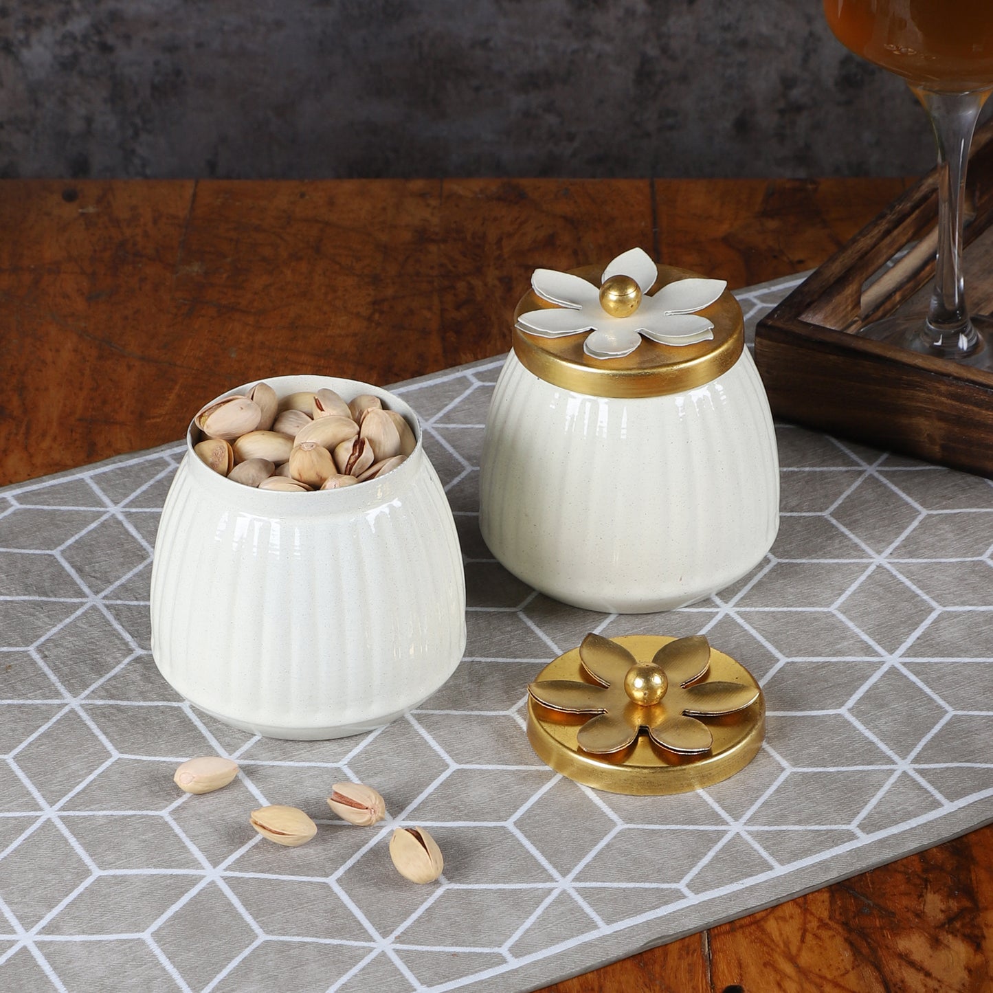 WHite & Gold Dry Fruits Bowl Set of 2
