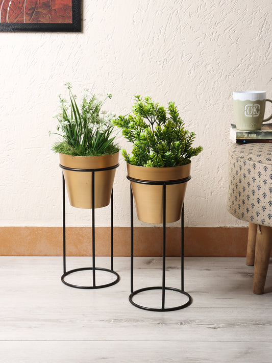 Big Pot Shape Planter Gold & Black Planter Stand Set of 2