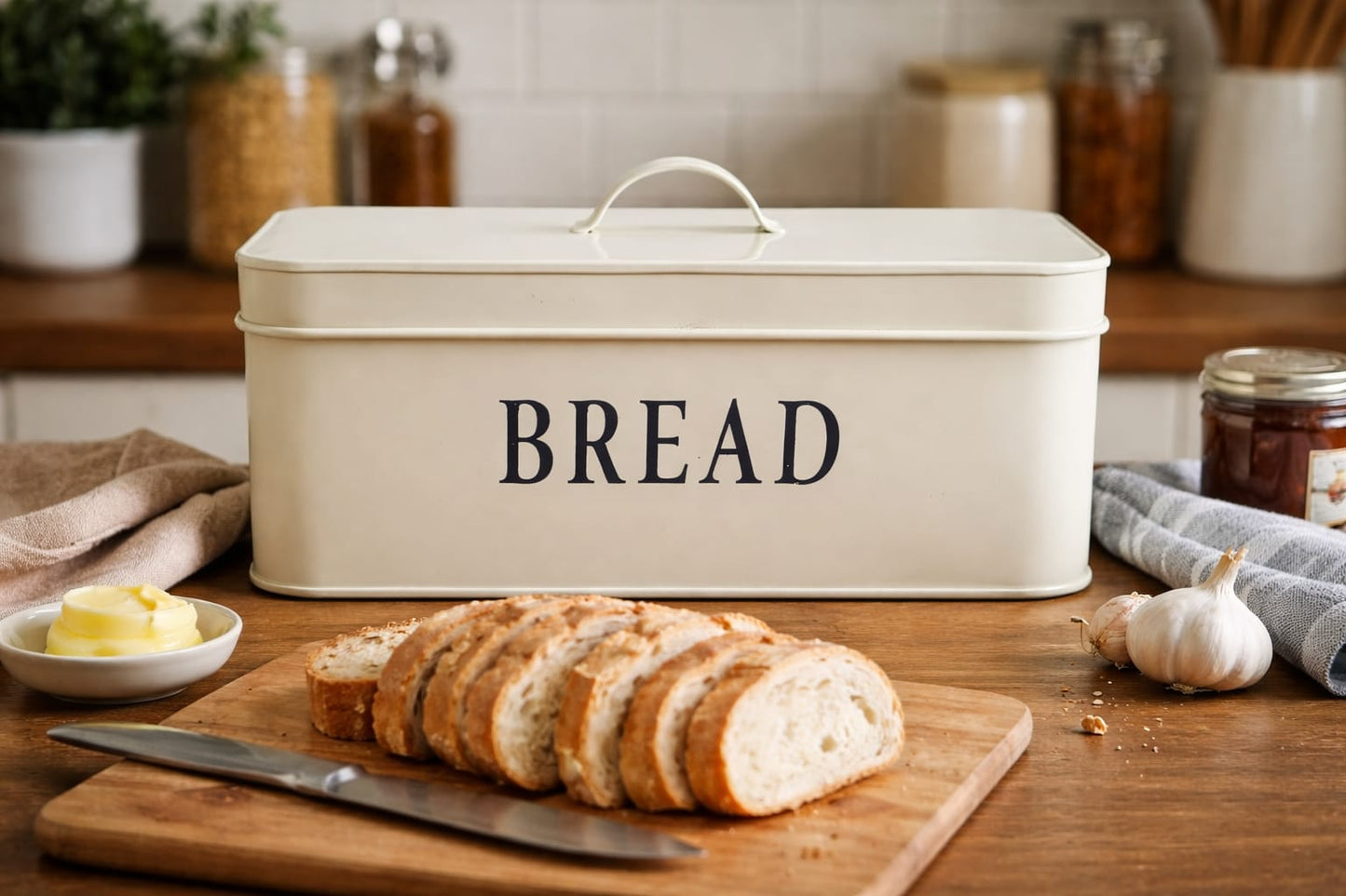 Galvanized Biege Rectangular Bread Box