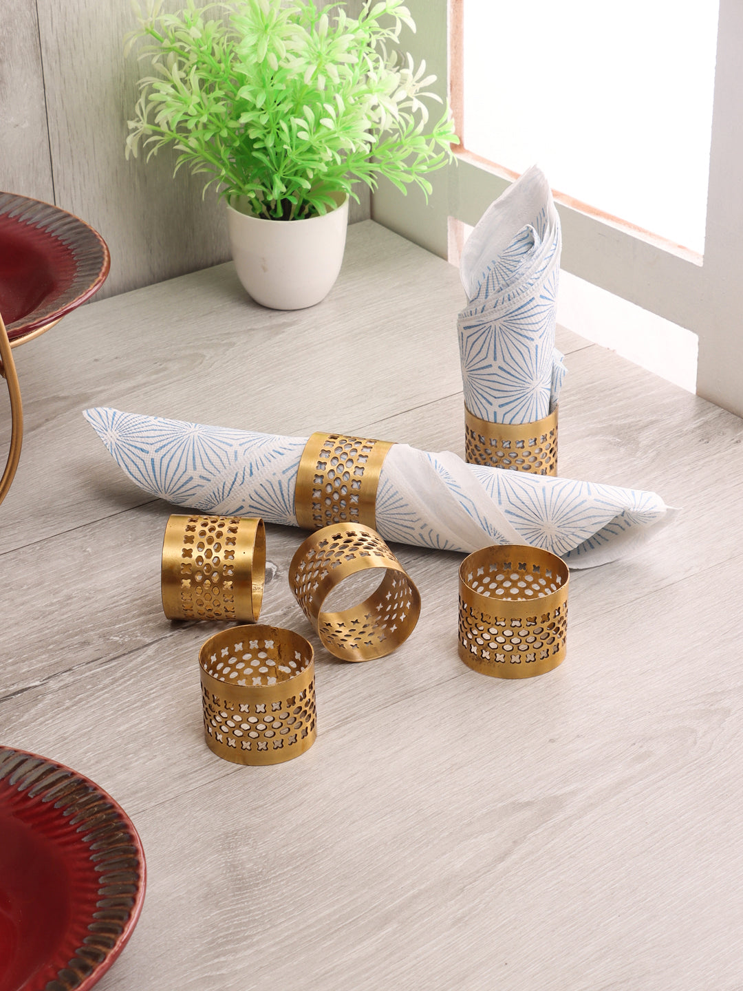 Gold Etching Napkin RIng  Set of 6
