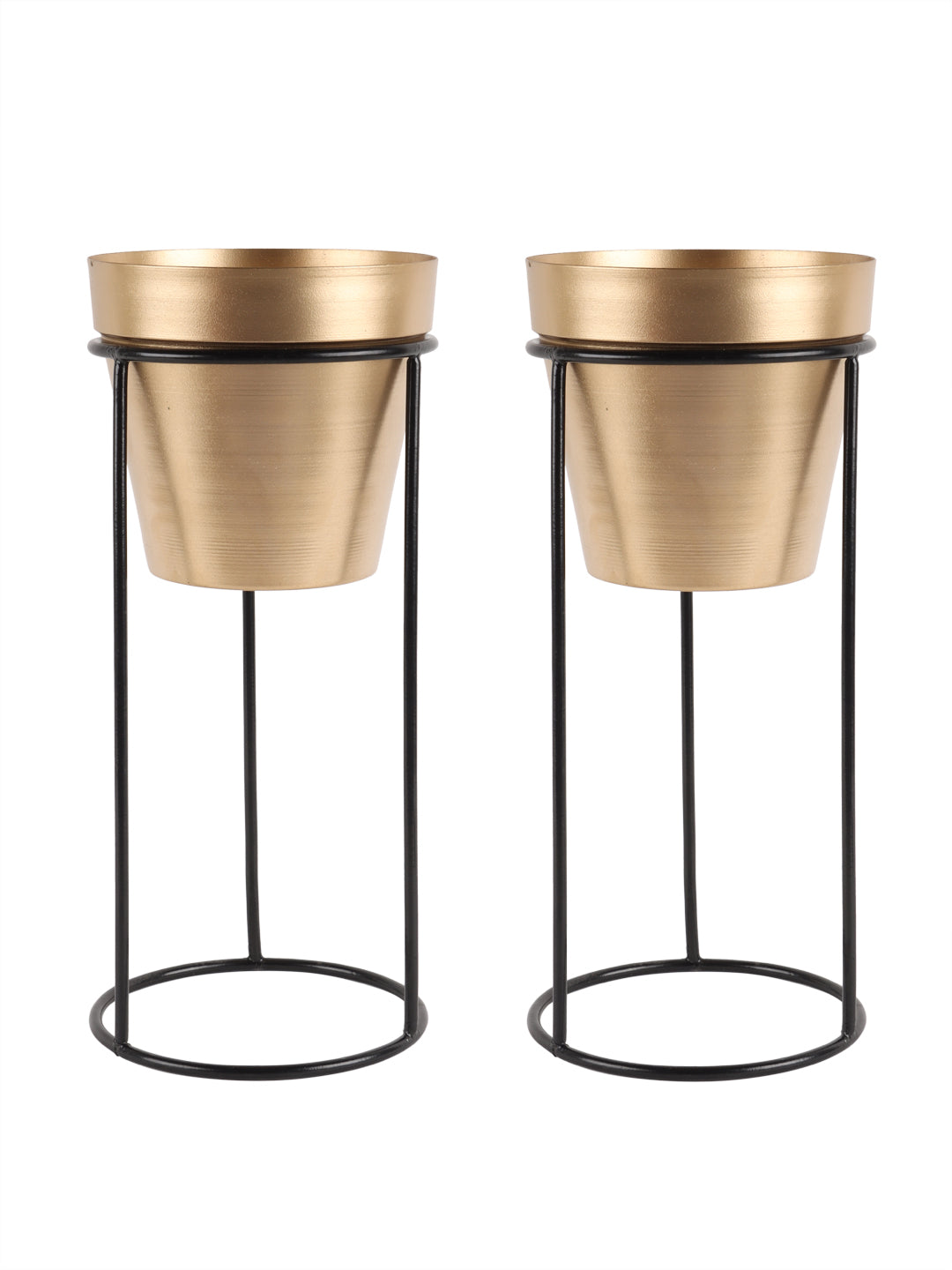 Big Pot Shape Planter Gold & Black Planter Stand Set of 2