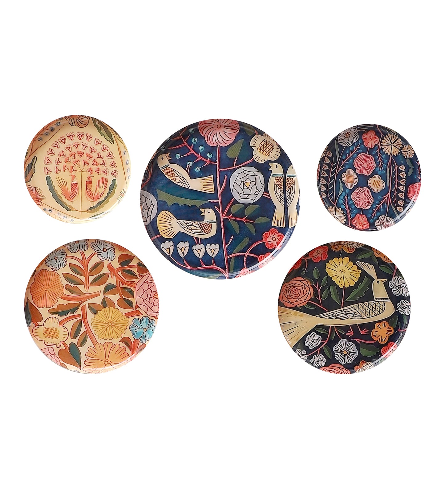 Bird Metal & Meena Wall Plates Set of 5