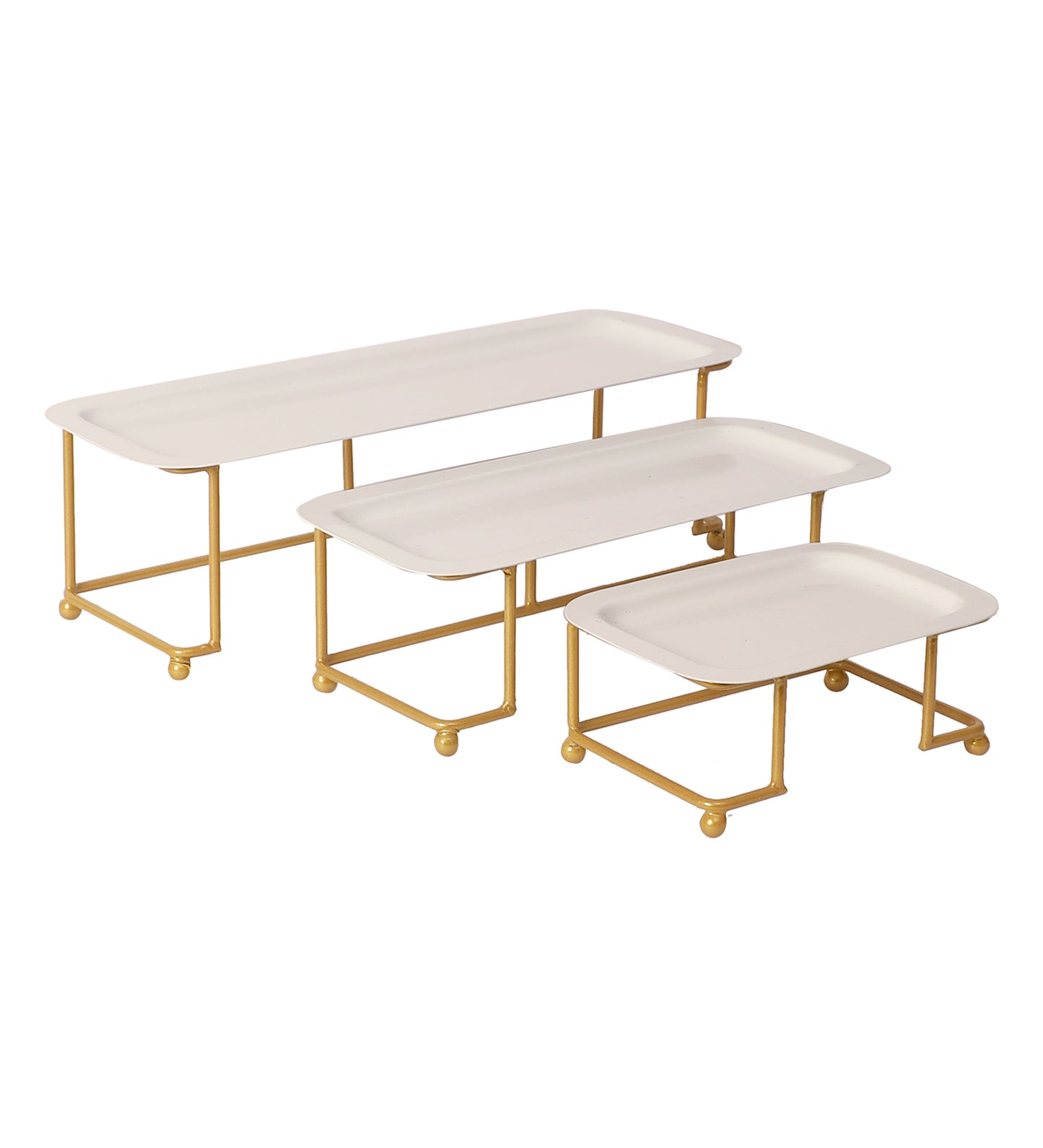 White & Gold Rectangular Step Platter Set of 3