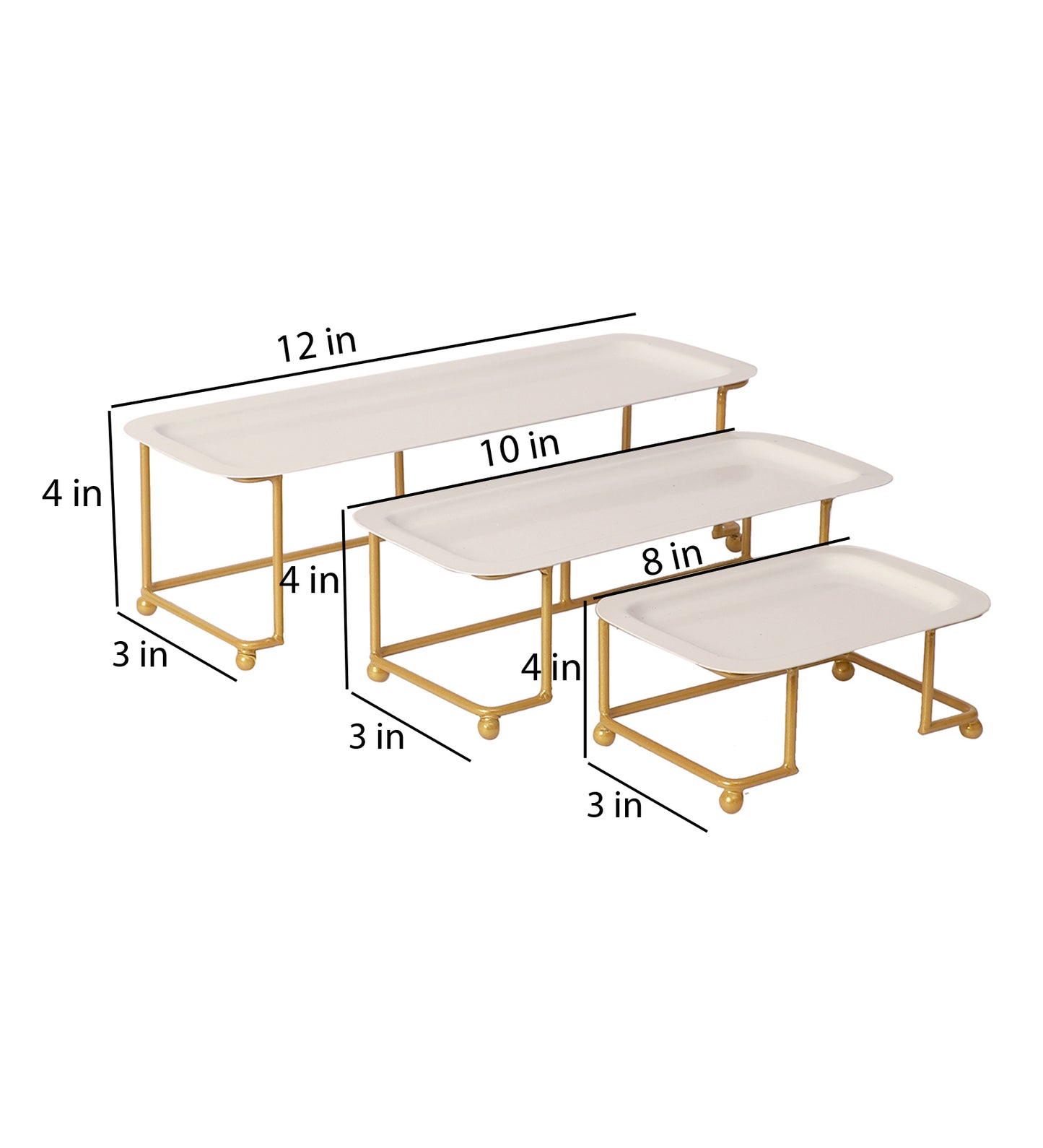 White & Gold Rectangular Step Platter Set of 3