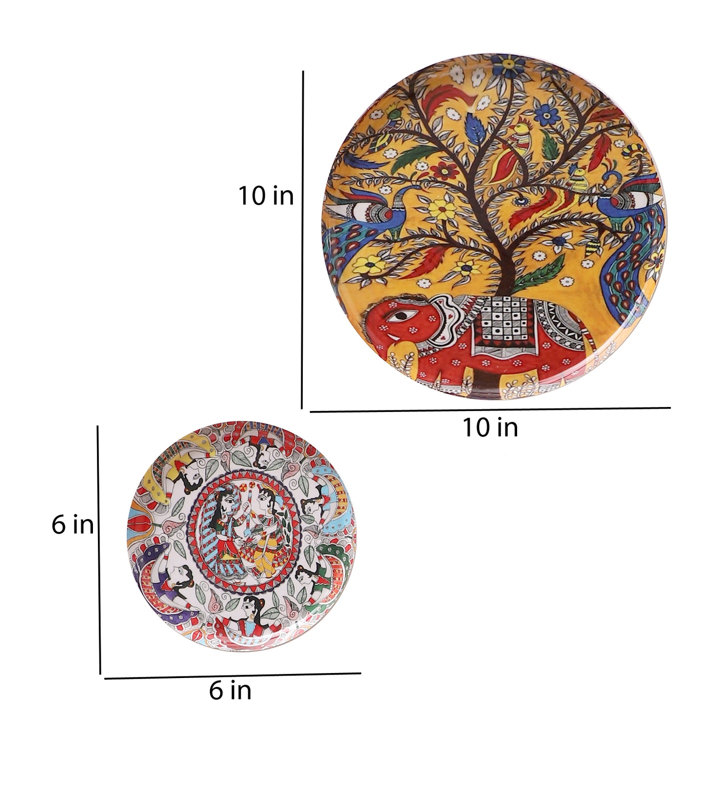Elephant & Fish  Metal & Meena Wall Plates Set of 3