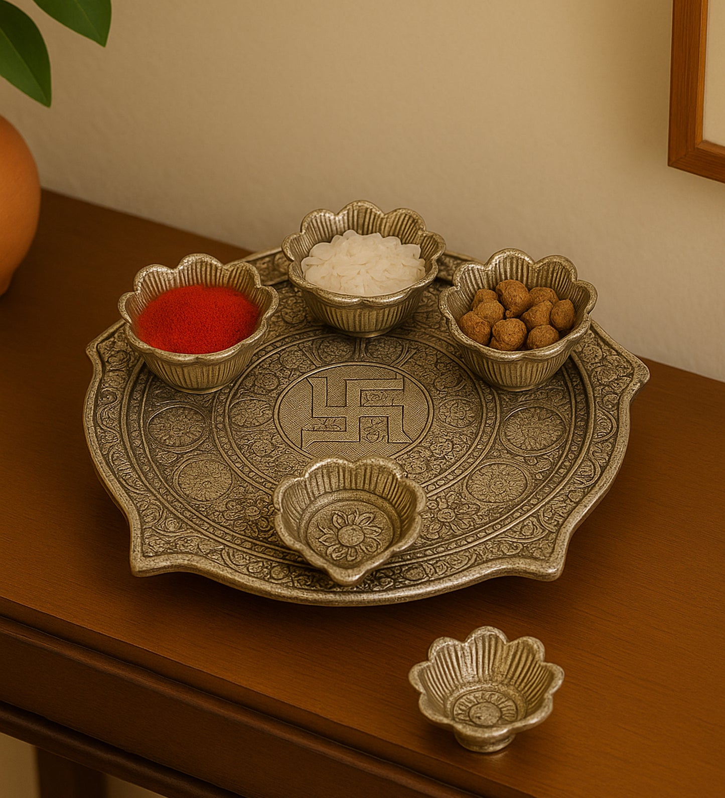 Silver ALuminum Pooja Thali