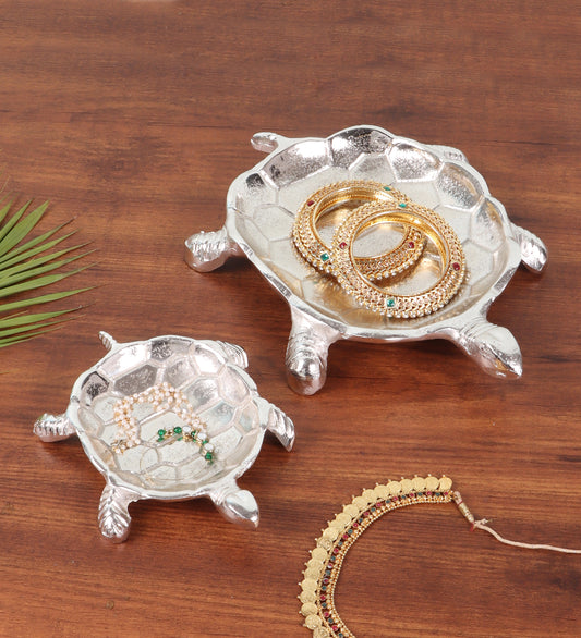 Silver Tortoise Aluminum Trinket Set of 2