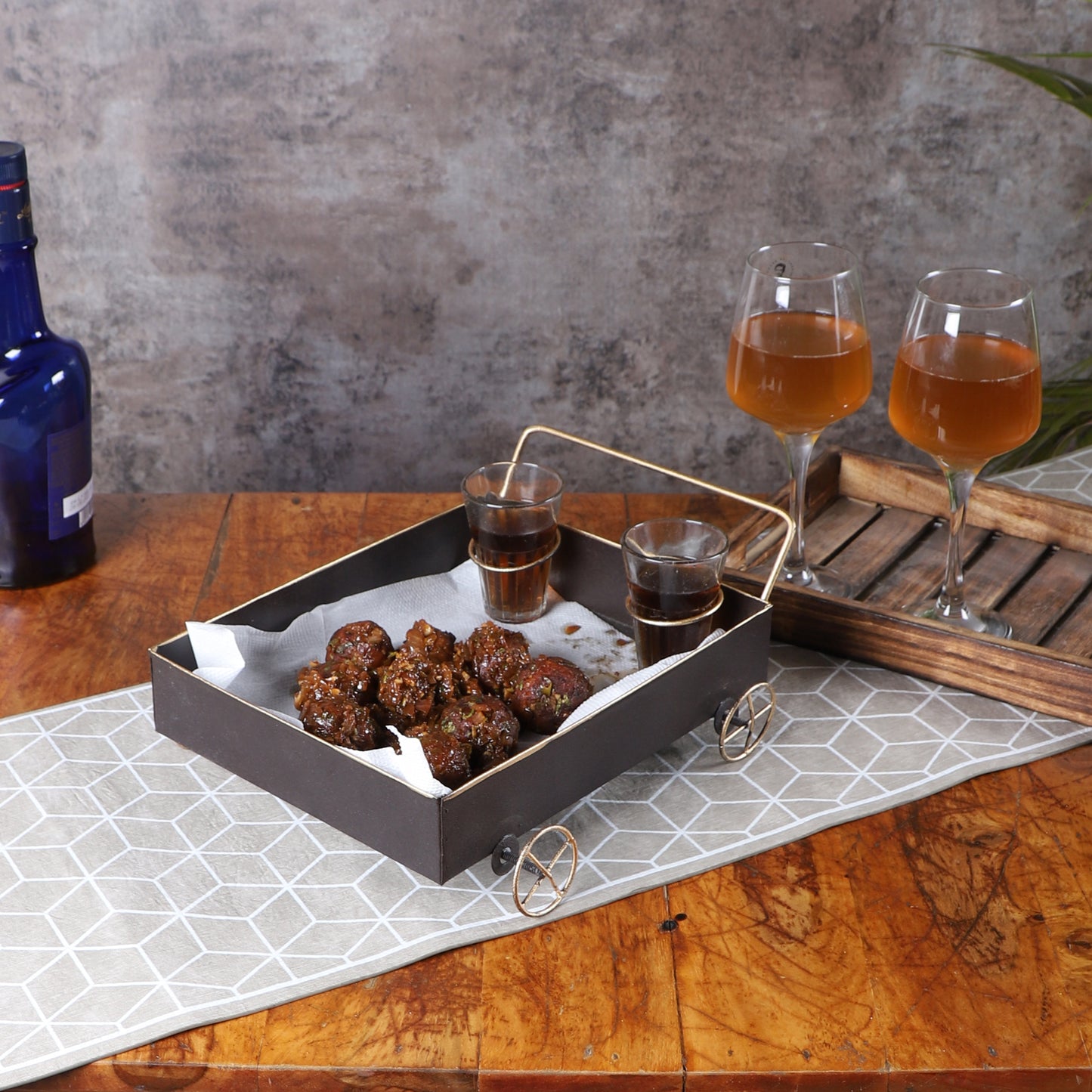 Desi Thela Snacks Platter with Tea Glass