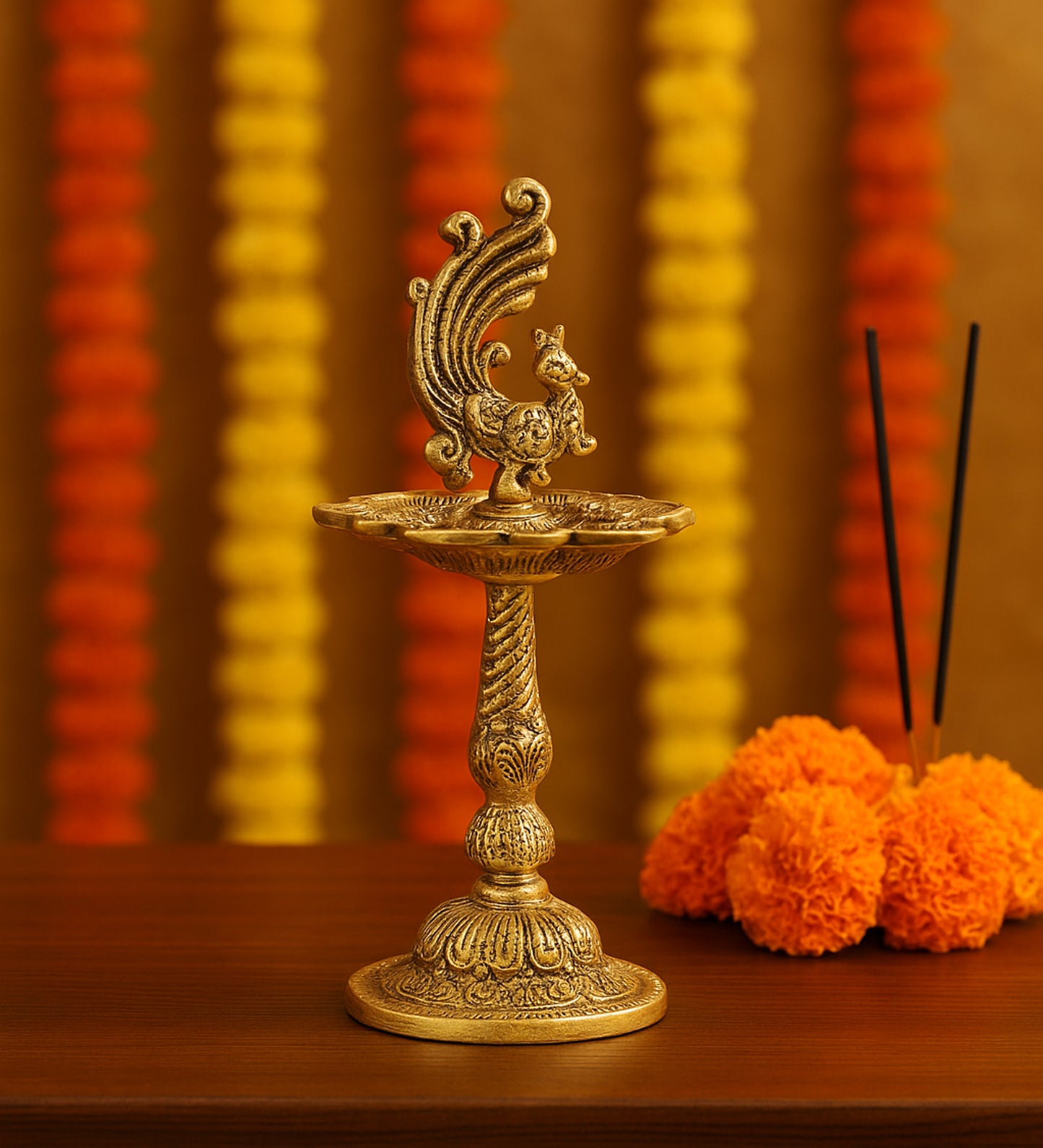Gold Peacock Akhand Jyot Dia