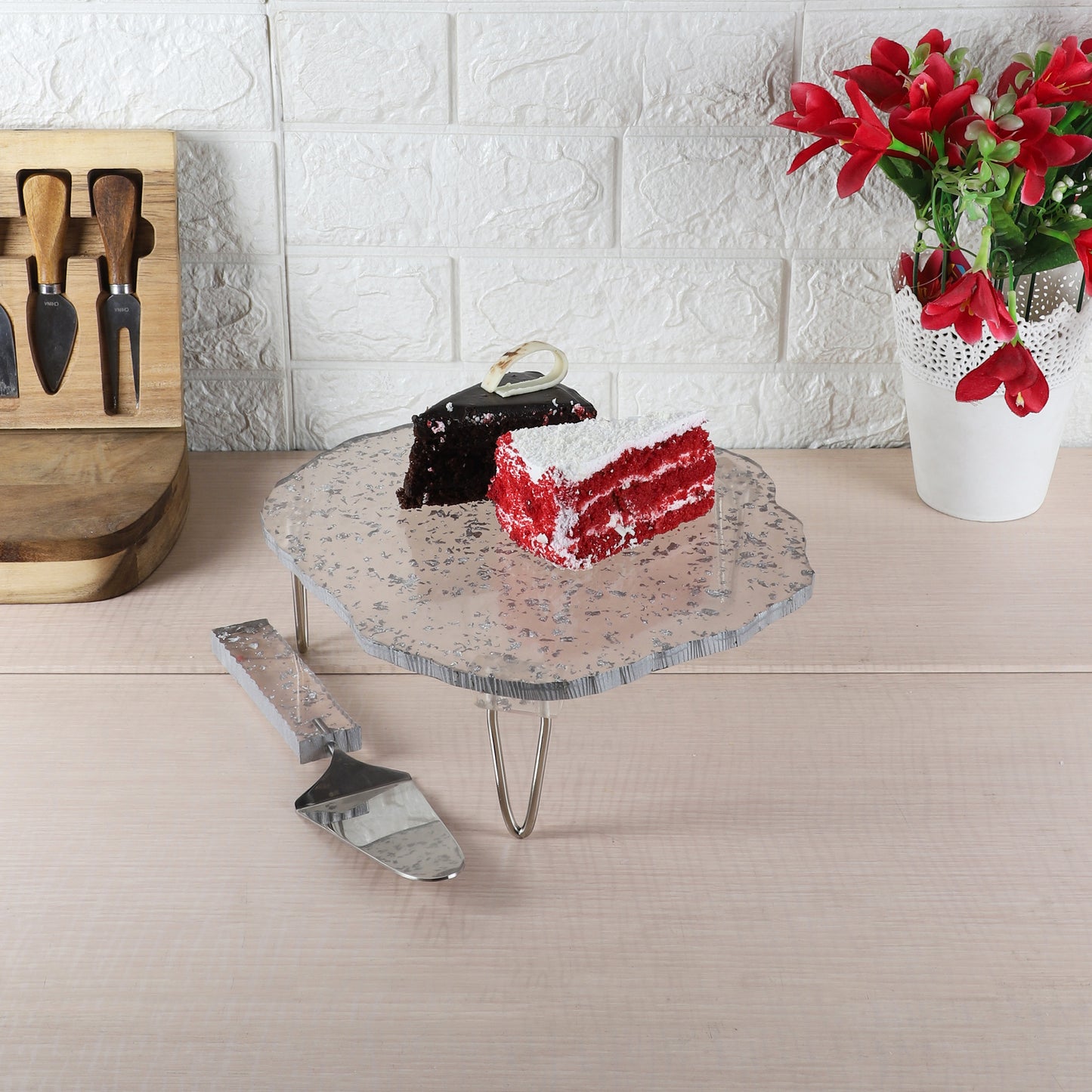 Silver Flex Resin Cake Platter Set of 2
