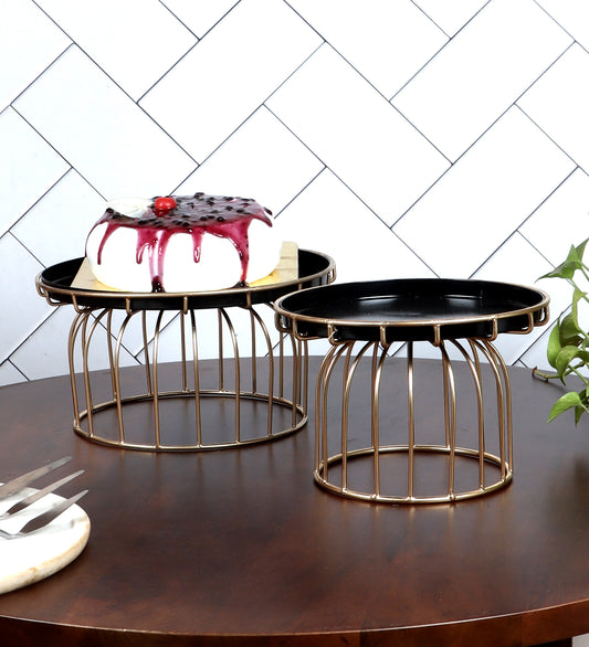Blue & Gold Metal Cake Platter WIth Knife & Server