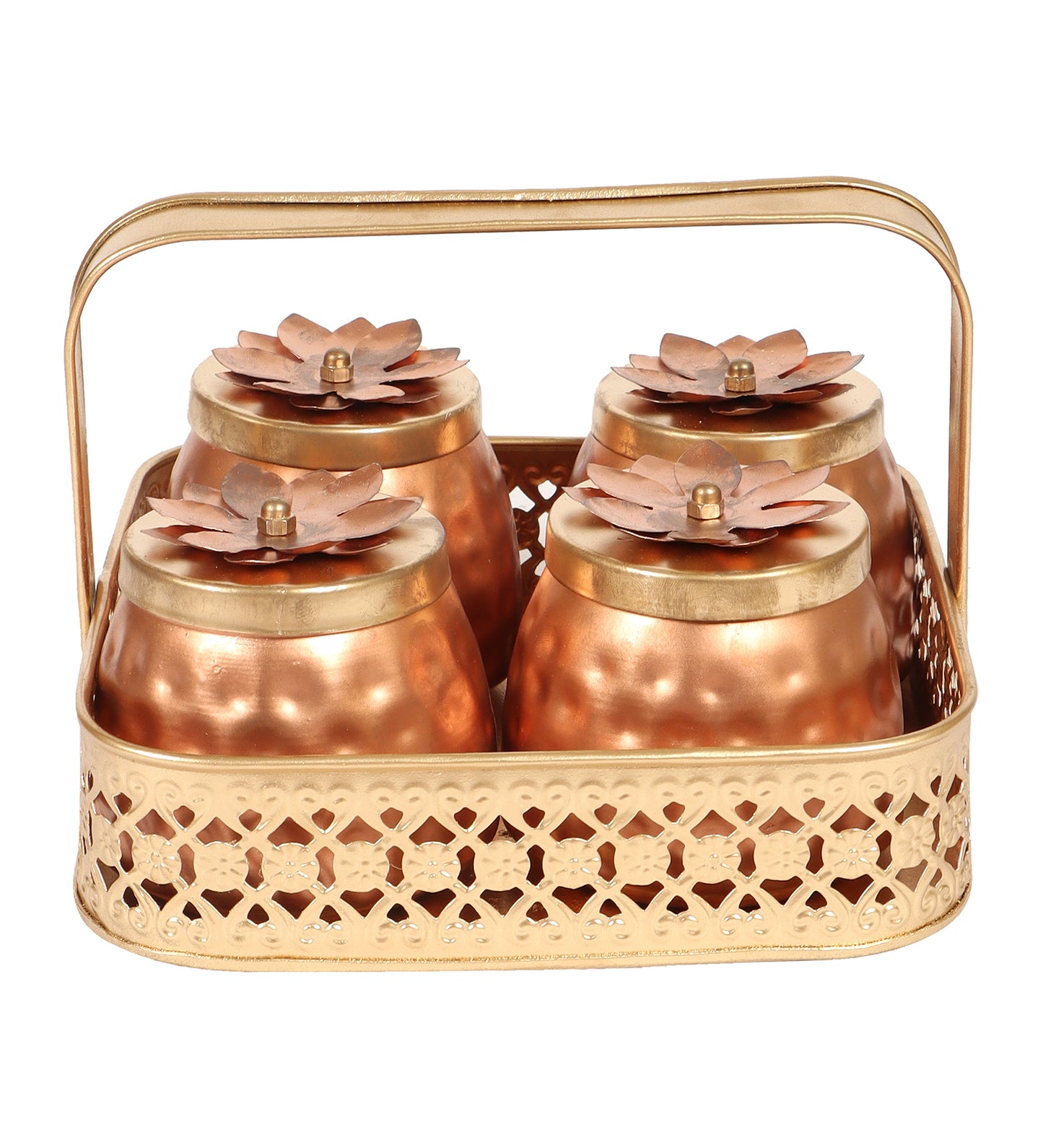 Basket With 4 Metal Jars