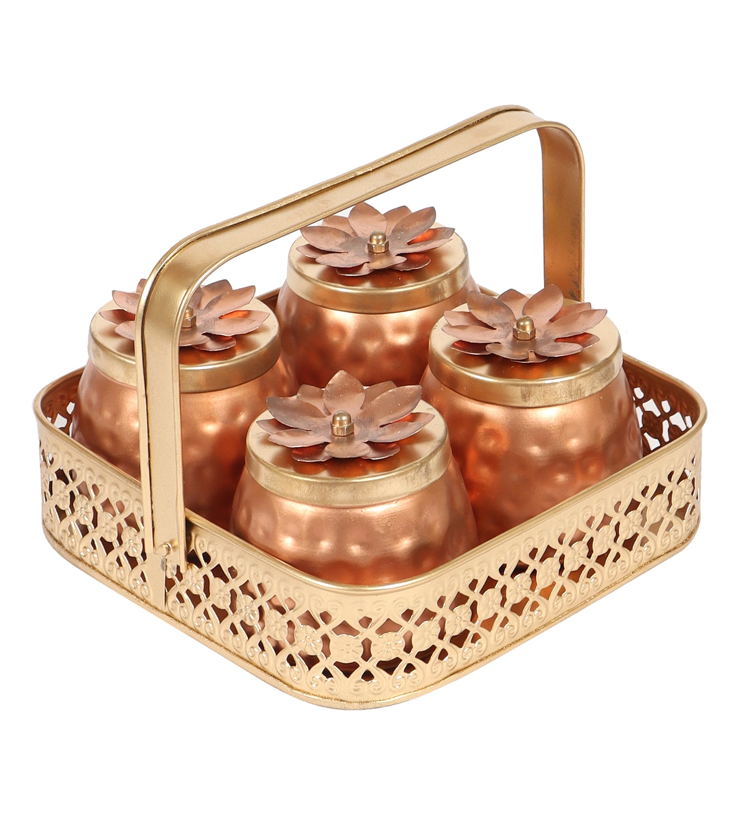 Basket With 4 Metal Jars