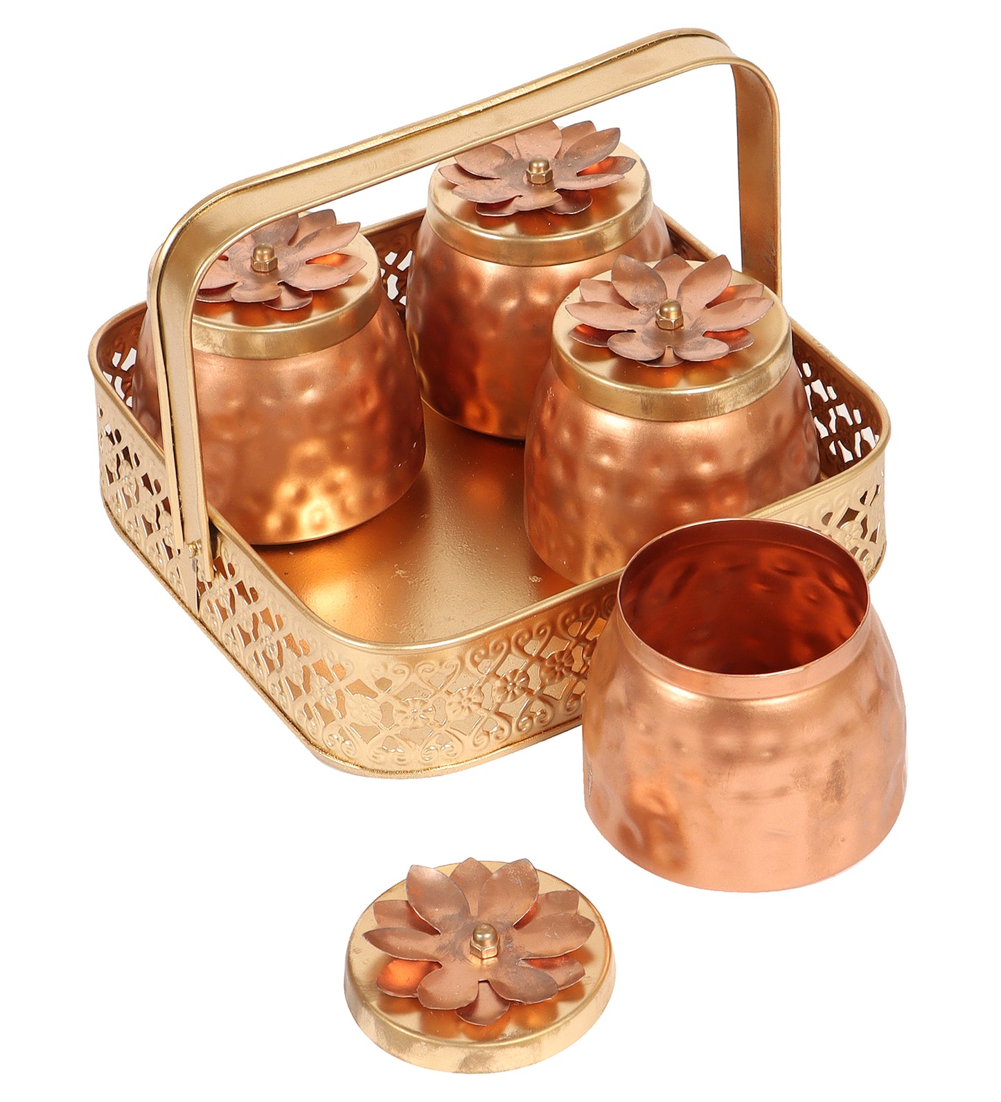 Basket With 4 Metal Jars