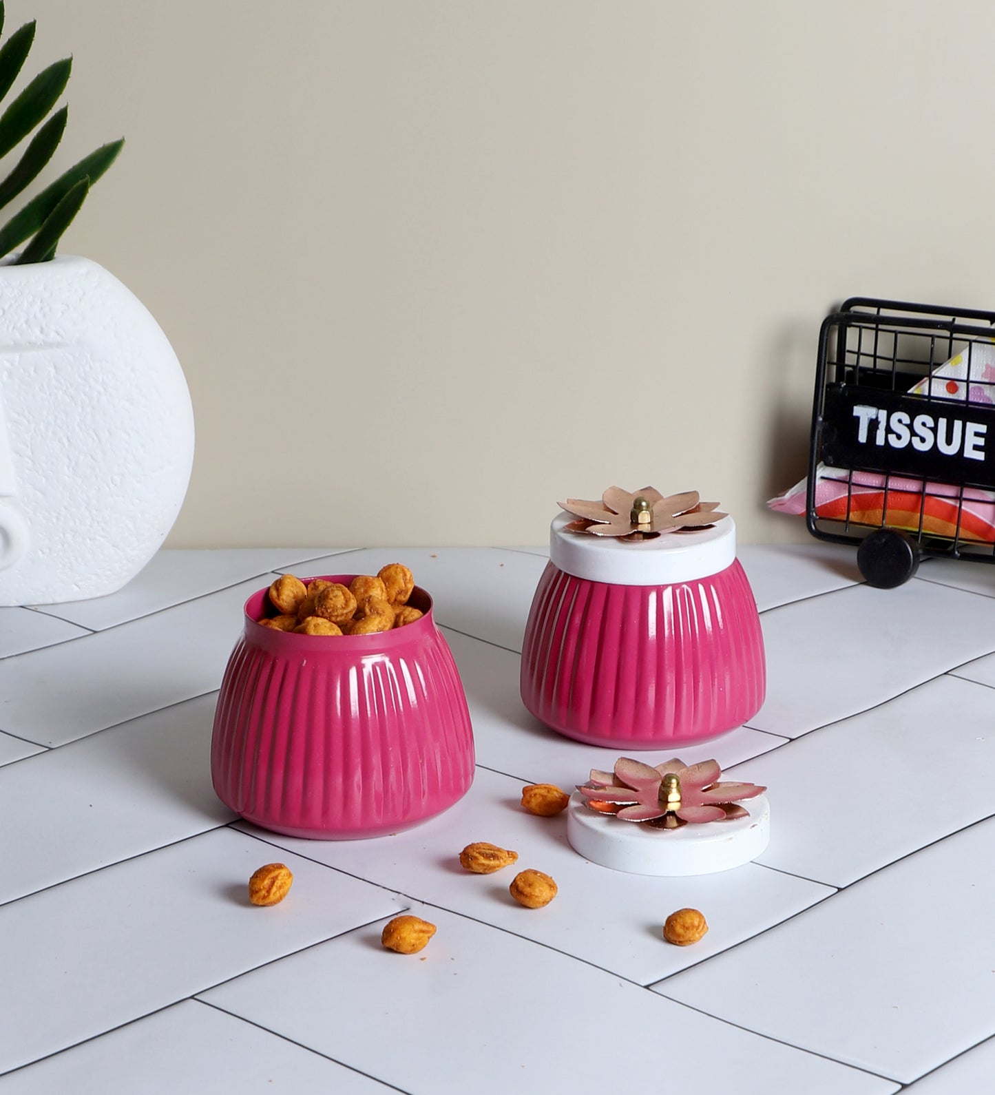 Metal  Pink Jar Set of 2