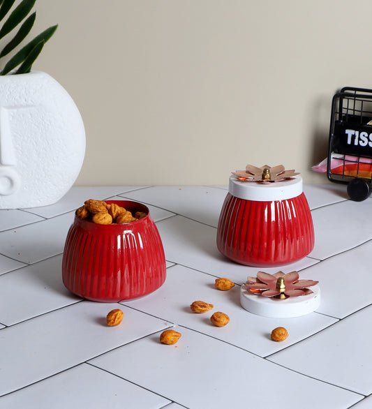 Metal Red Jar Set of 2