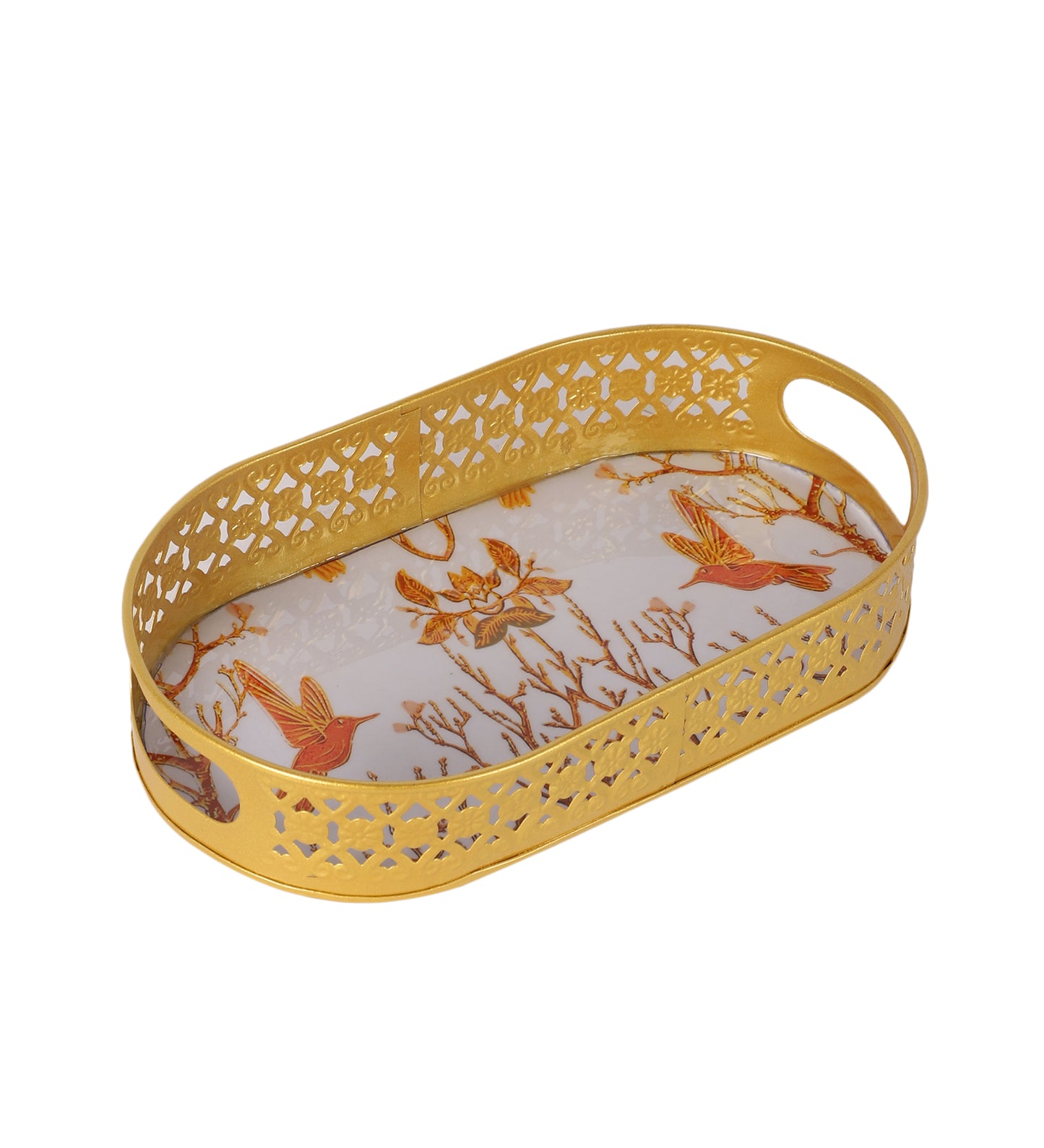 Oval Pink & Gold Wavy Design Meena Tray Set of 3
