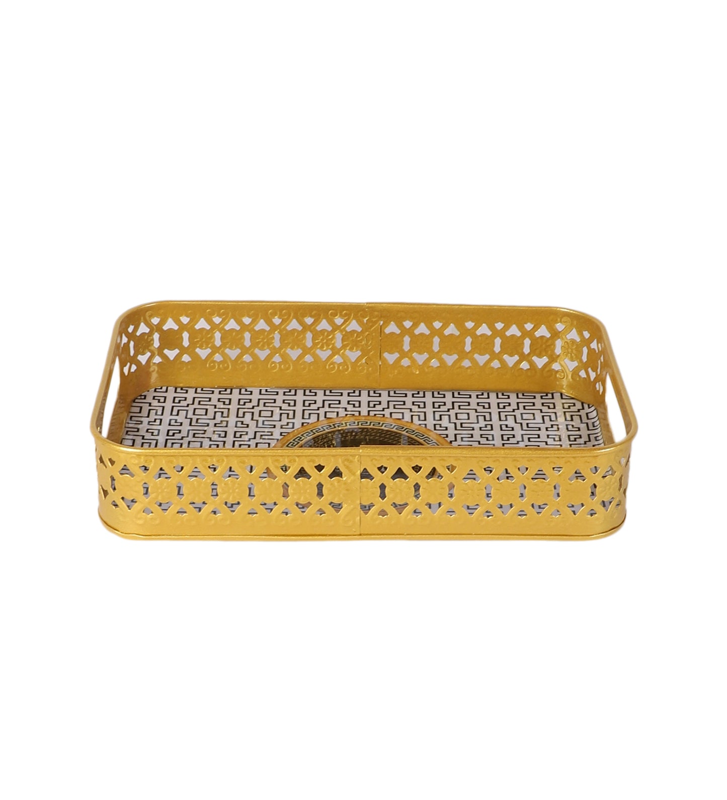 Rectangular Black & Gold Blocks Meena Tray Set of 3