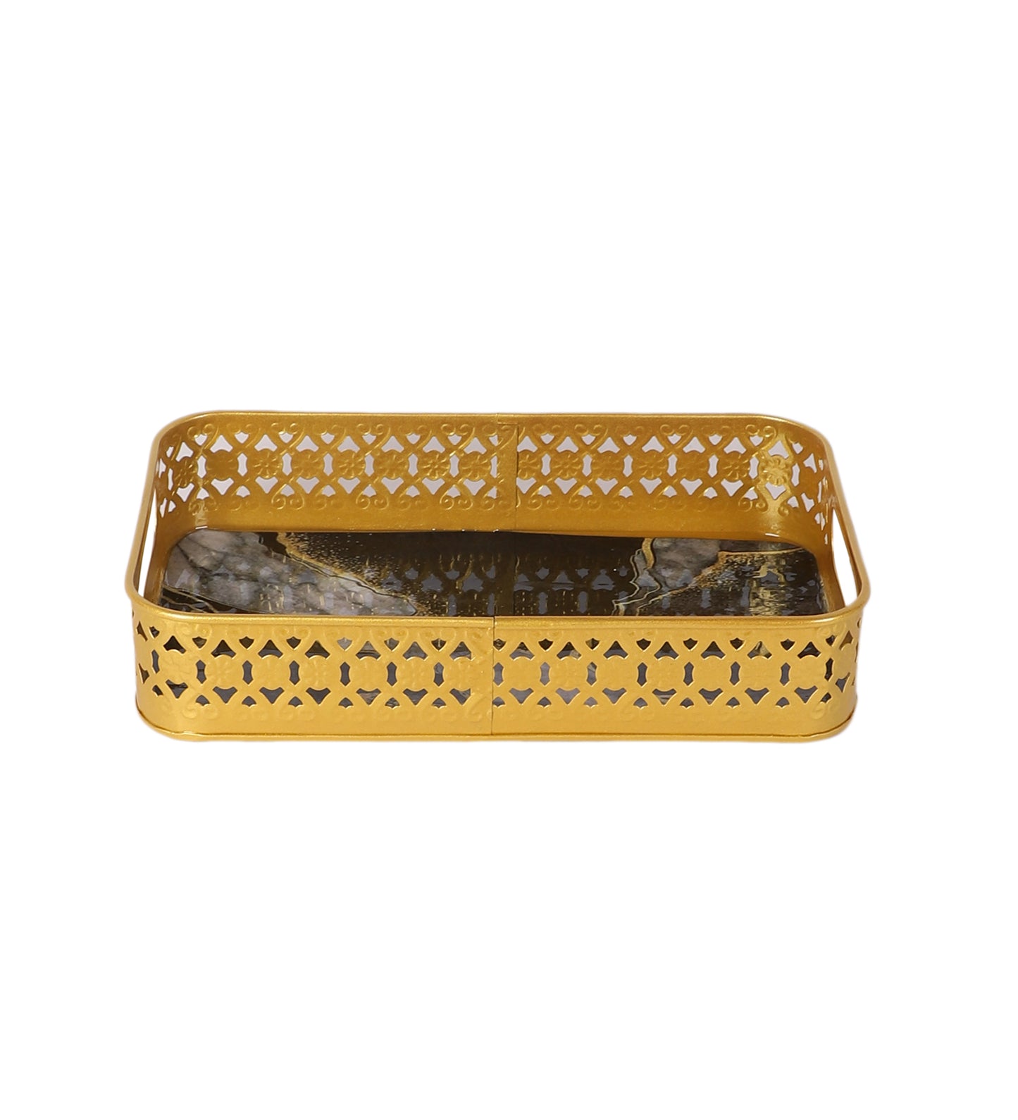 Rectangular Black & Gold Wavy Meena Tray Set of 3