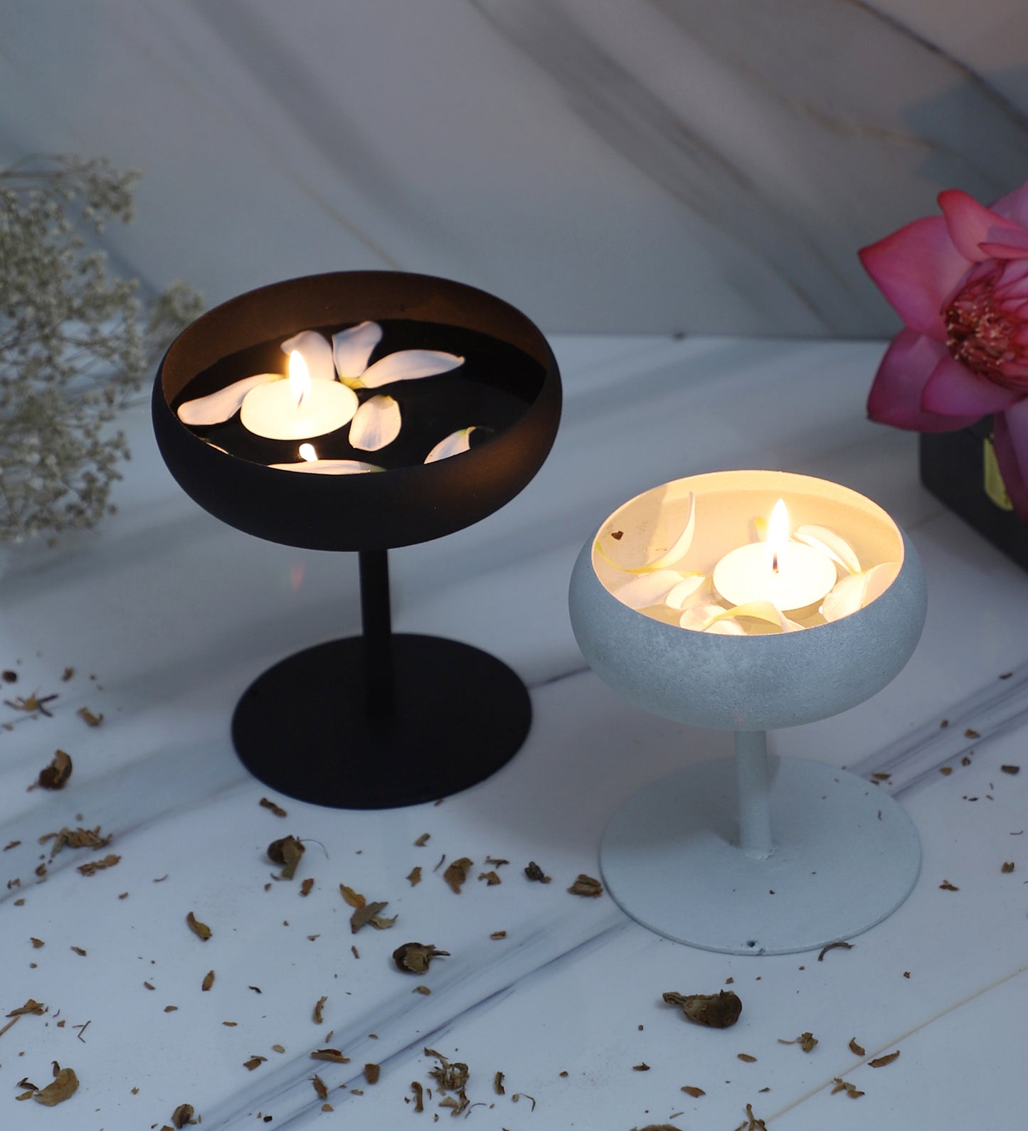 White & Black Bowl Urli With Stand Set of 2