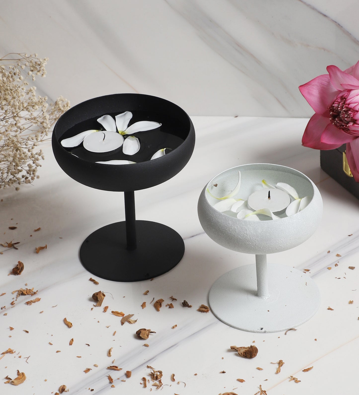White & Black Bowl Urli With Stand Set of 2