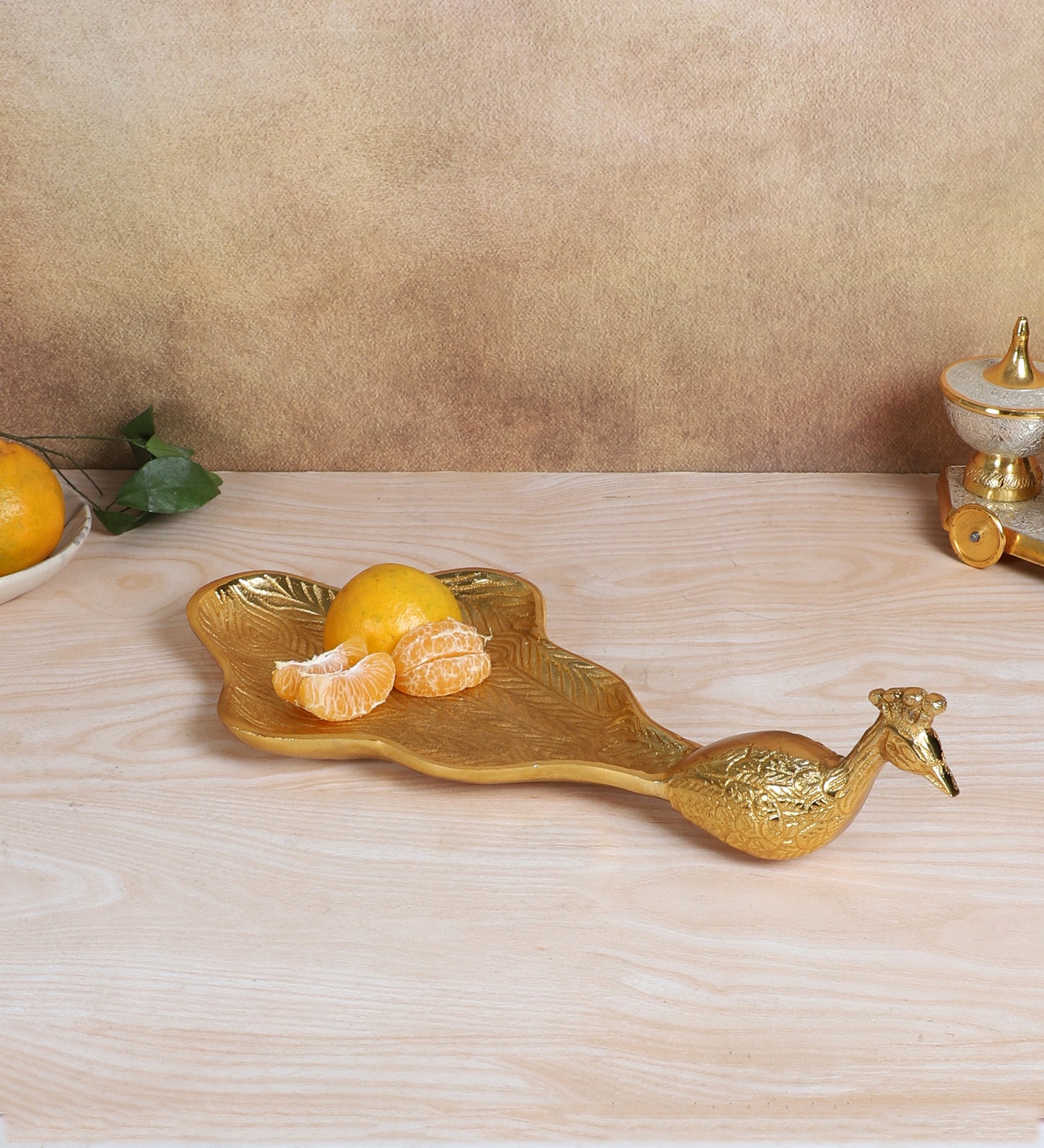Peacock Aluminium Gold Big Gifting Platter