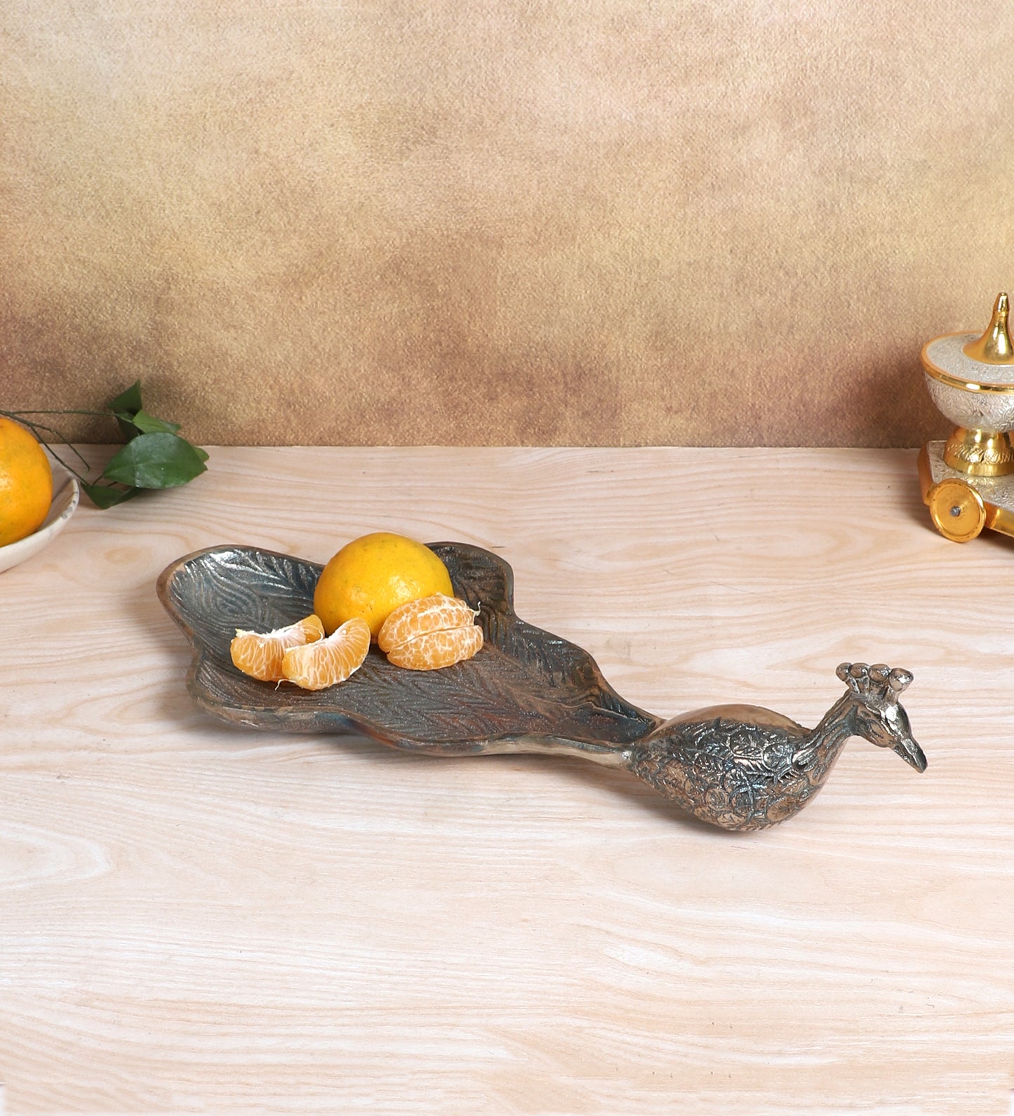 Peacock Aluminium Silver Big Gifting Platter