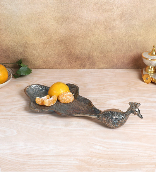Peacock Aluminium Silver Big Gifting Platter