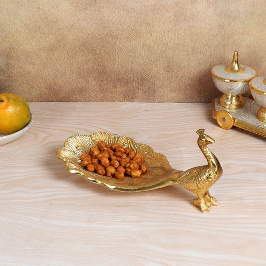 Peacock Aluminium Gold Small Gifting Platter