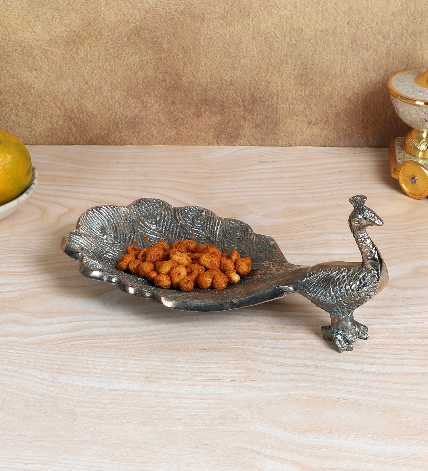Peacock Aluminium Silver Small Gifting Platter