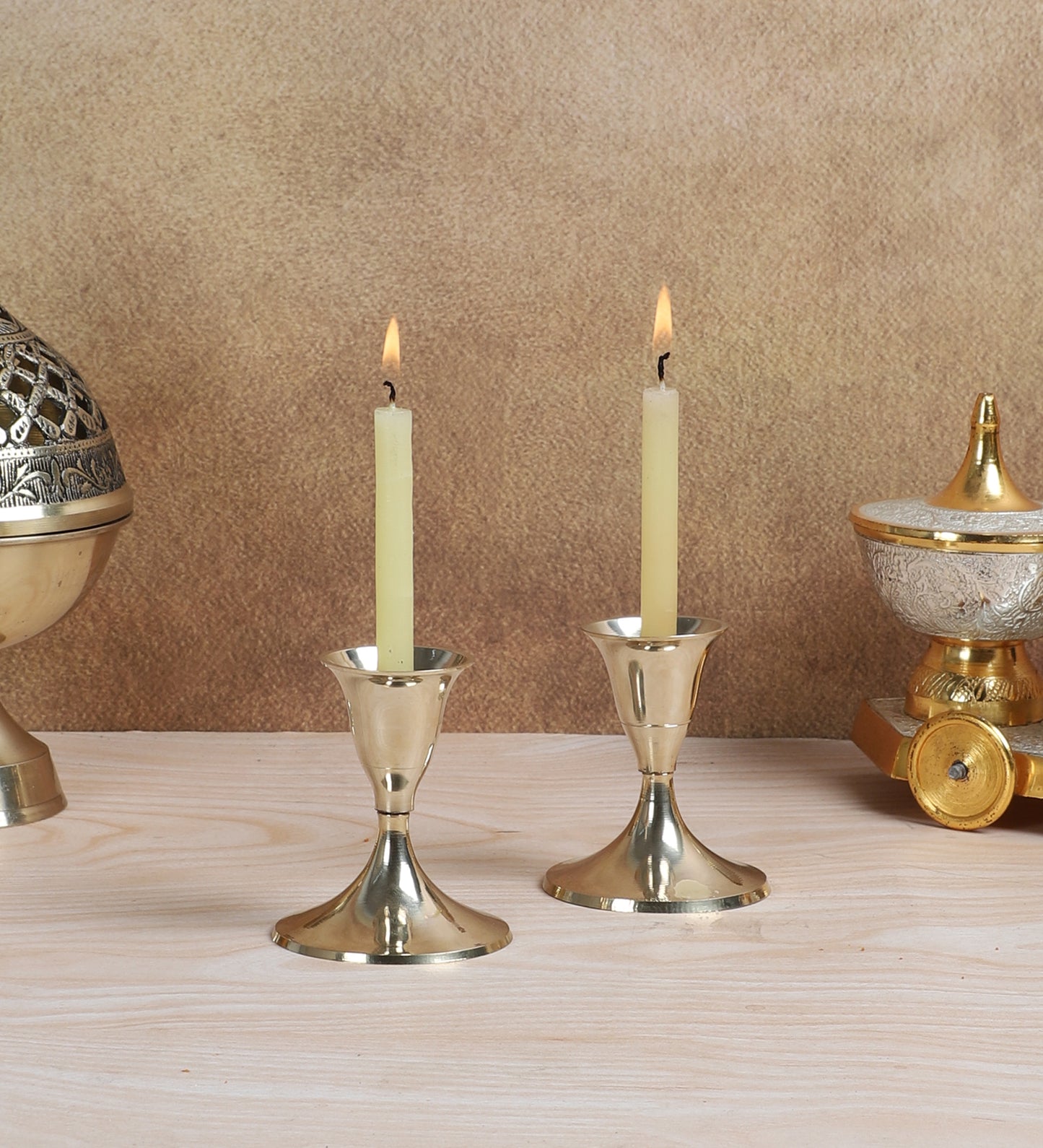 Small Brass Candle Stand Set of 2