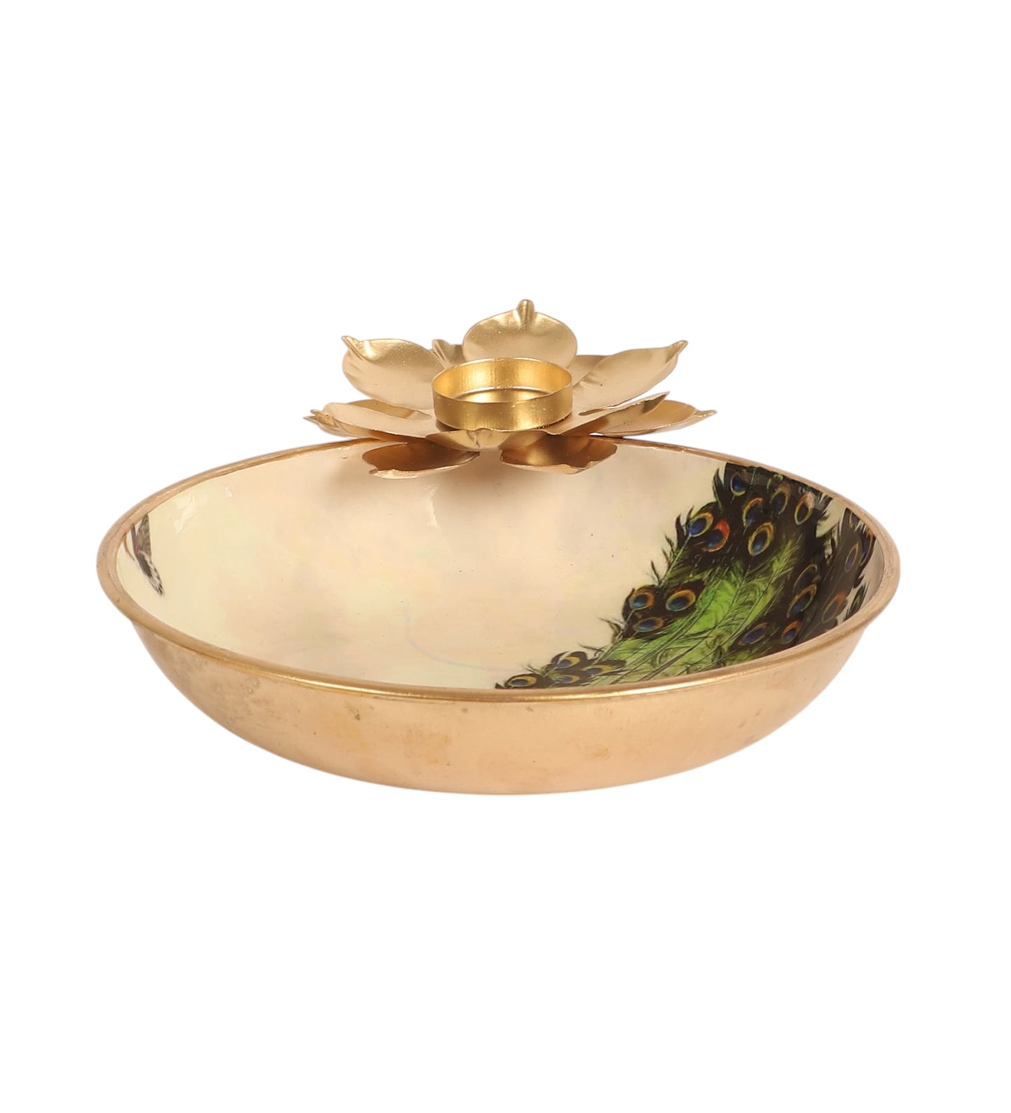 Green Peacock Meena Urli Bowl With Flowers