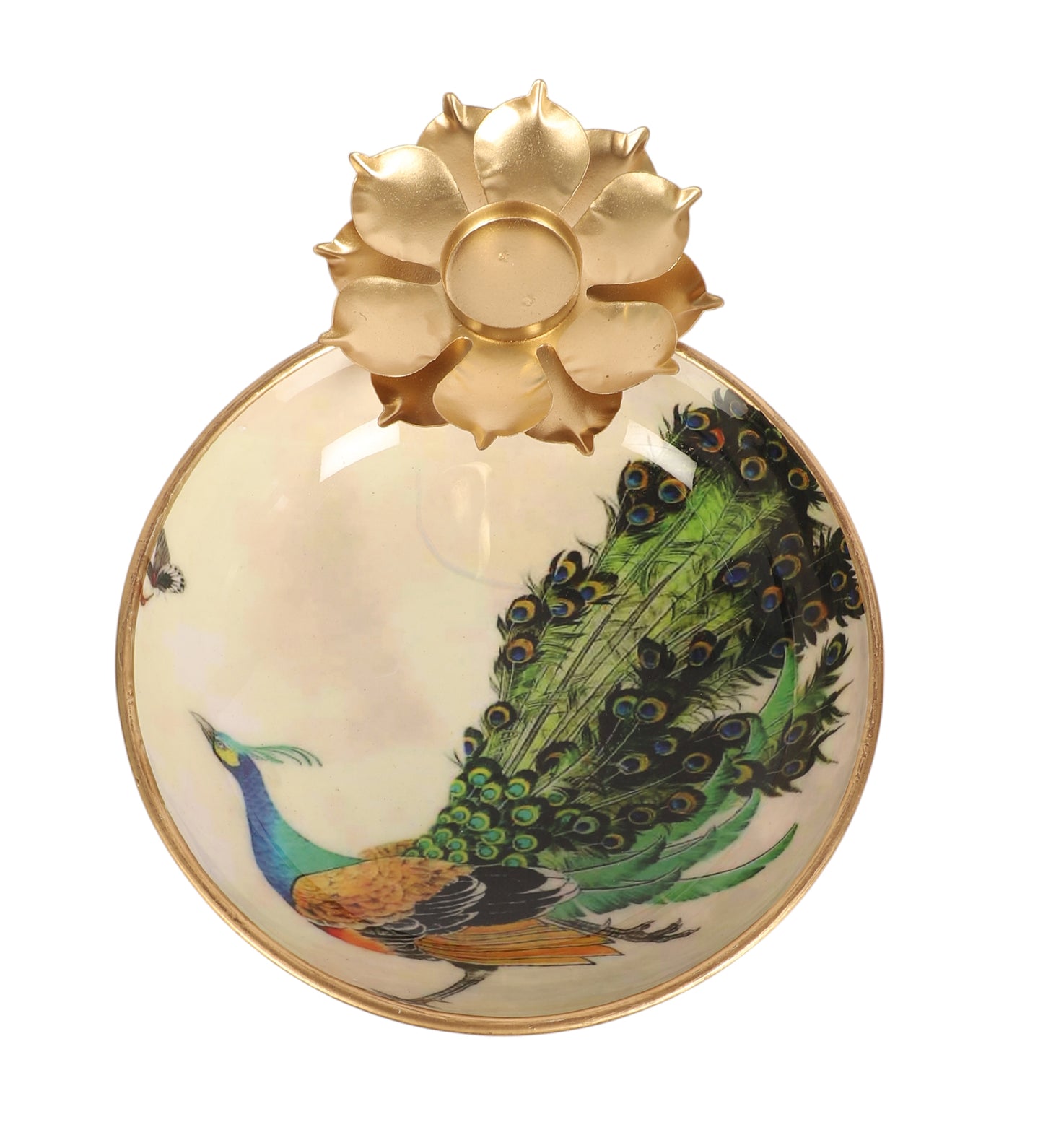 Green Peacock Meena Urli Bowl With Flowers