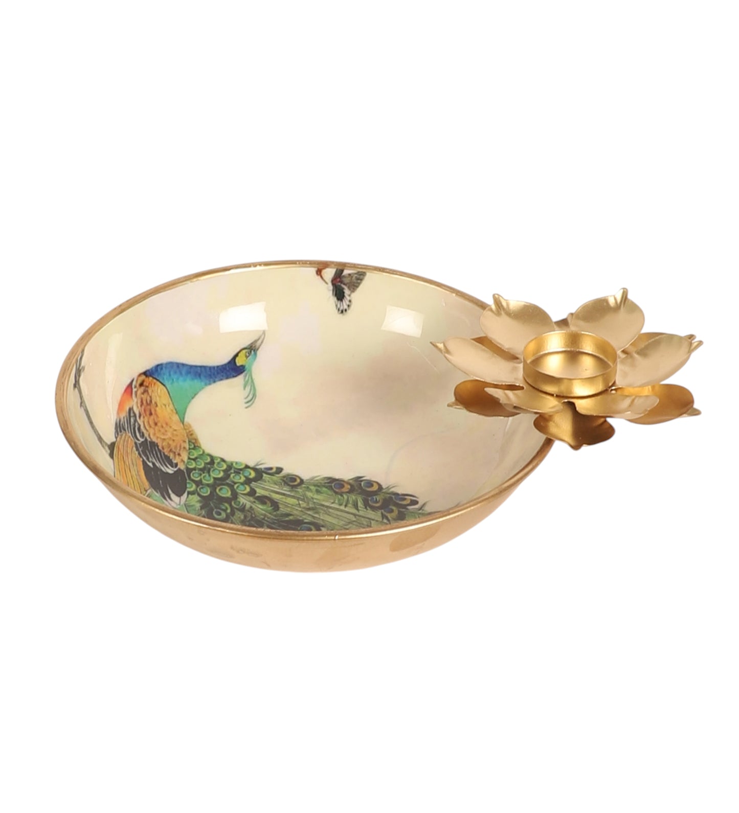 Green Peacock Meena Urli Bowl With Flowers
