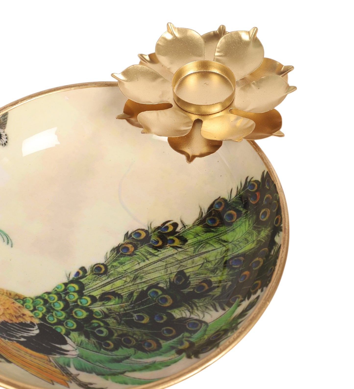 Green Peacock Meena Urli Bowl With Flowers