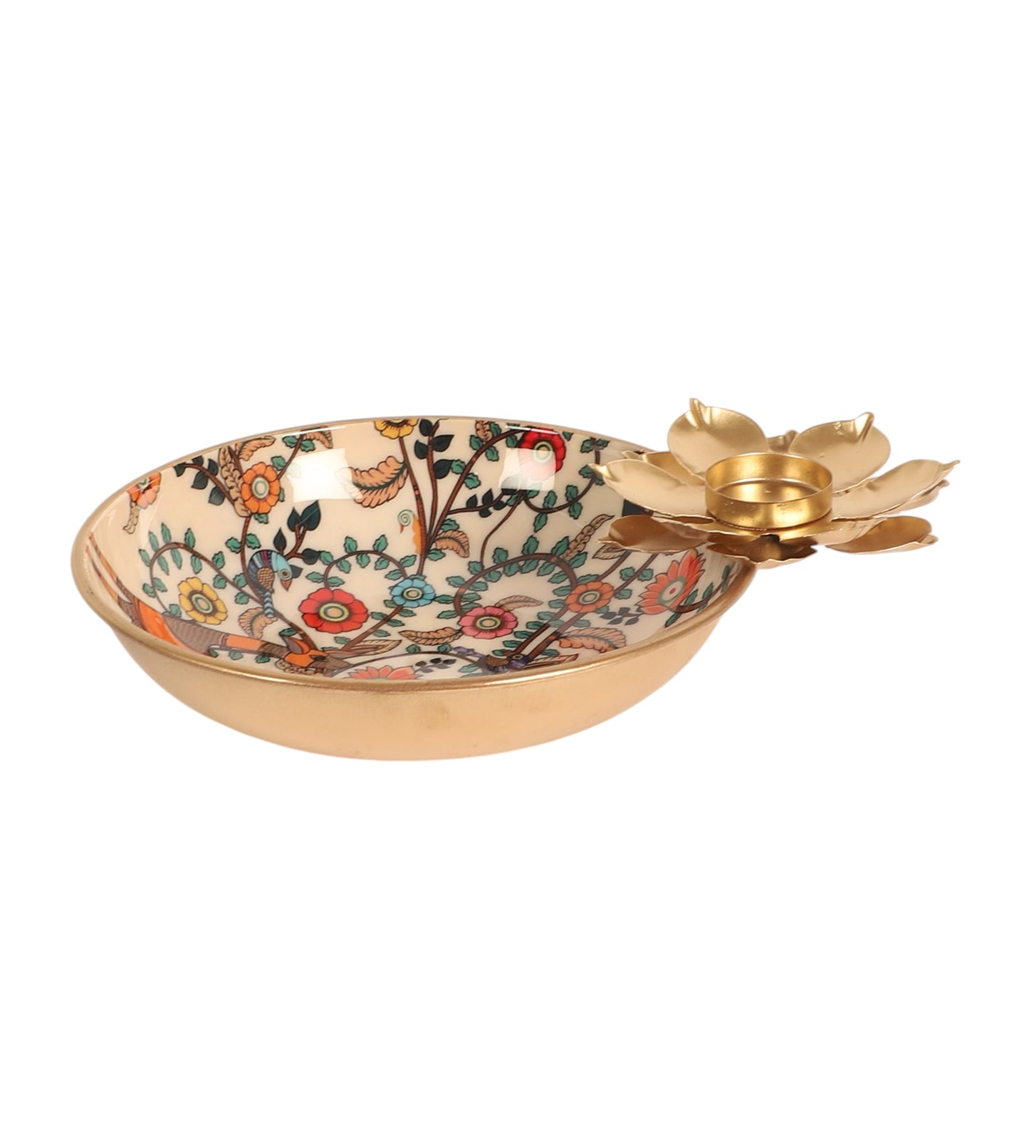 Peacock Meena Urli Bowl With Flowers