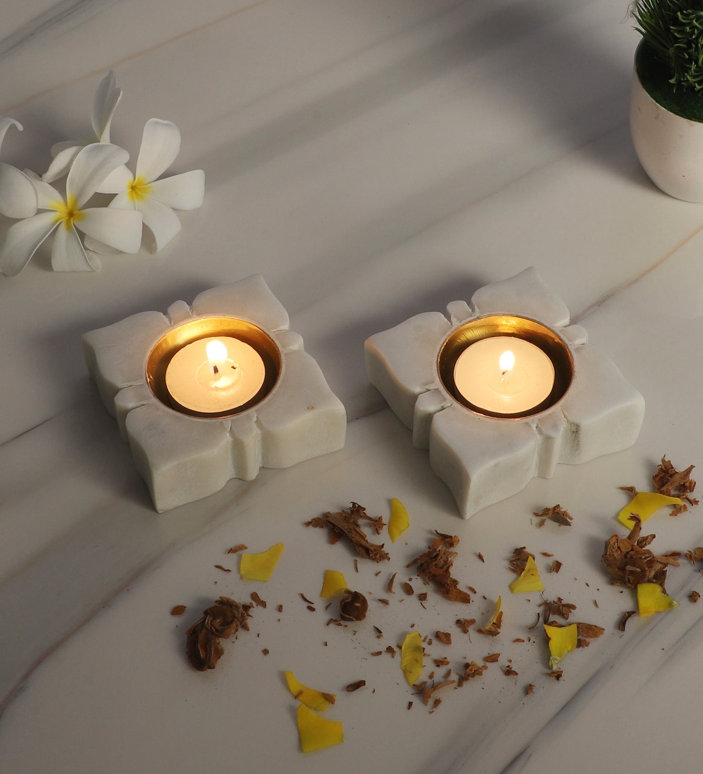 Square Marble & Brass Dia Set of 2