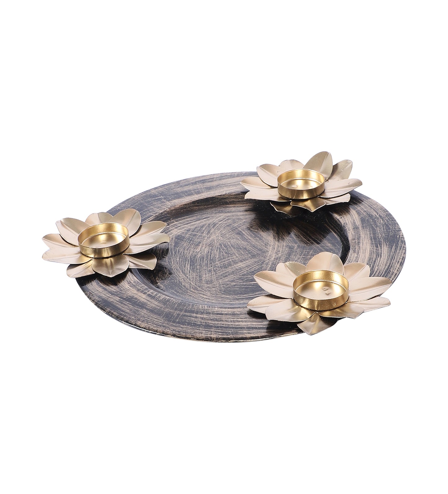 Black & Gold Platter With Tealight Holder