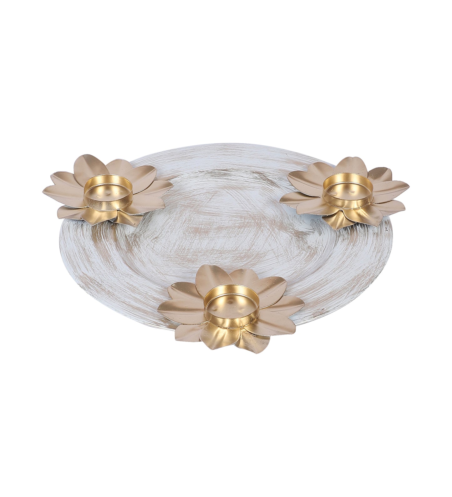 White & Gold Platter With Tealight Holder
