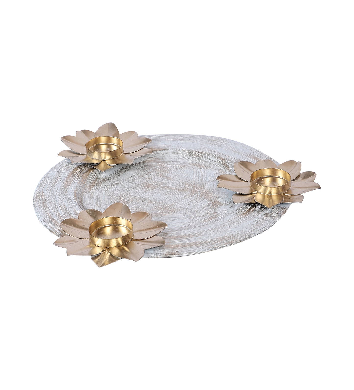 White & Gold Platter With Tealight Holder